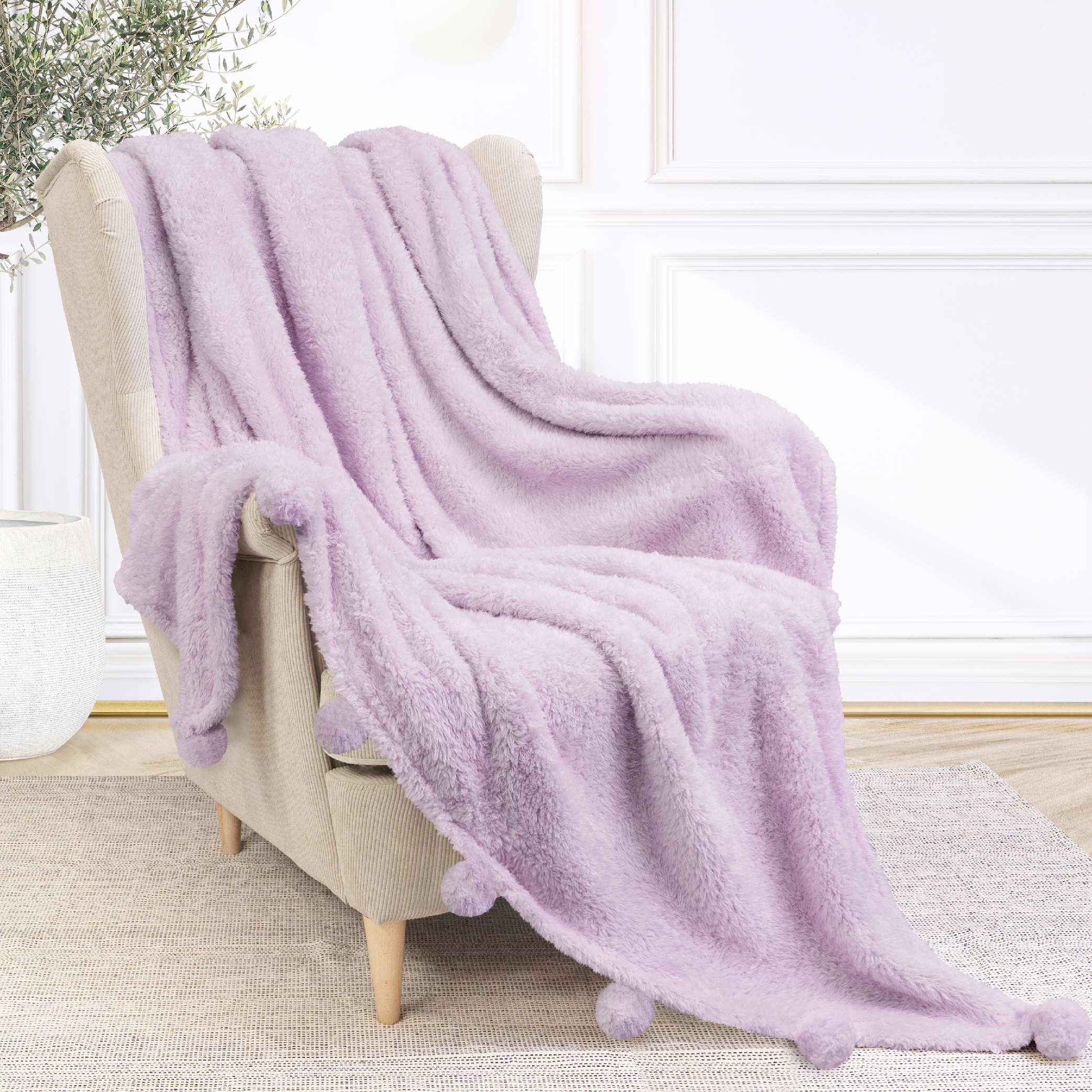 Fluffy Throw Blanket Pom Pom Tassel Soft Blanket Sofa Couch Bed Warm Cute Fuzzy - Picture 38 of 68