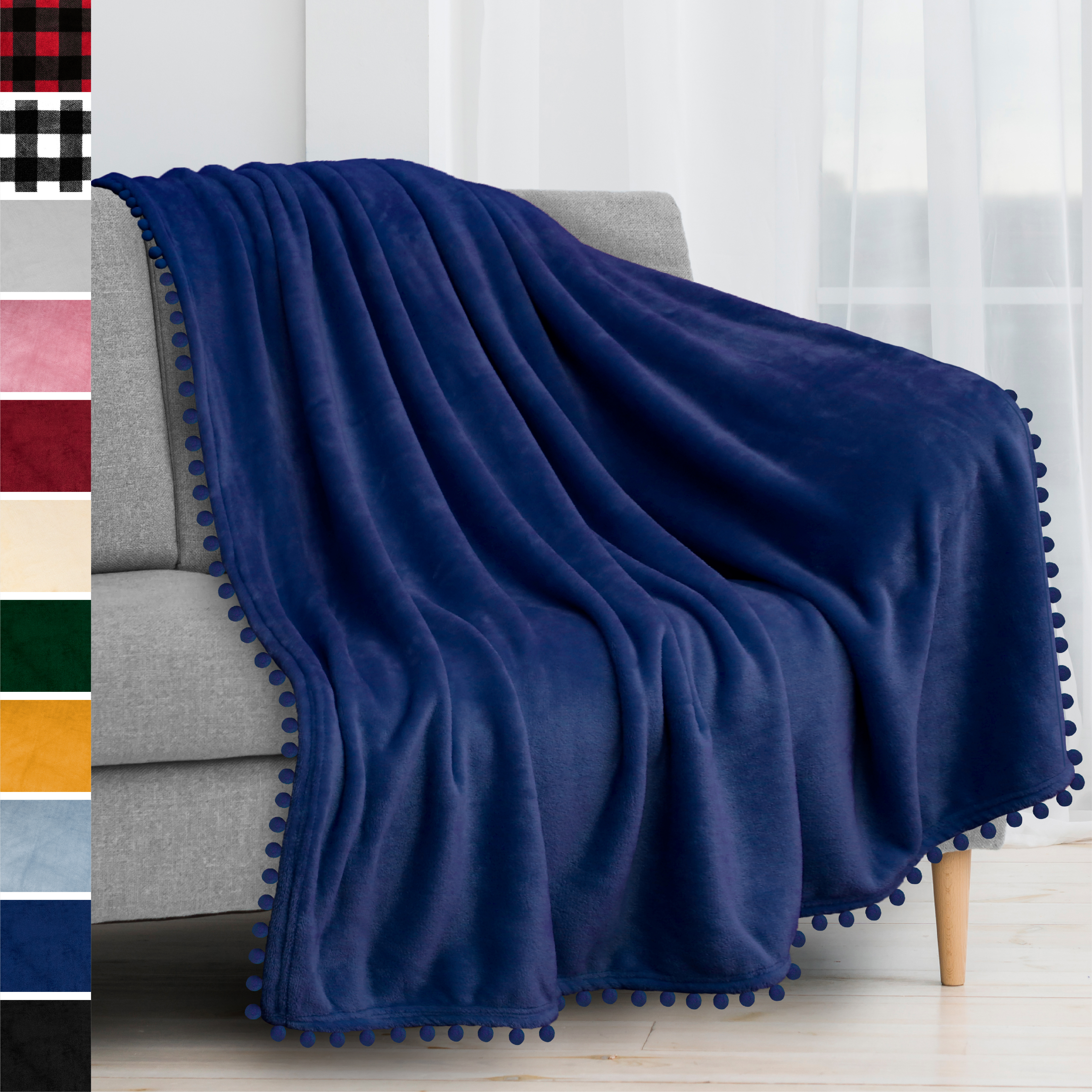 thumbnail 92 - Fleece Throw Blanket with Pom Pom Fringe Super Soft Lightweight Bed Couch Home