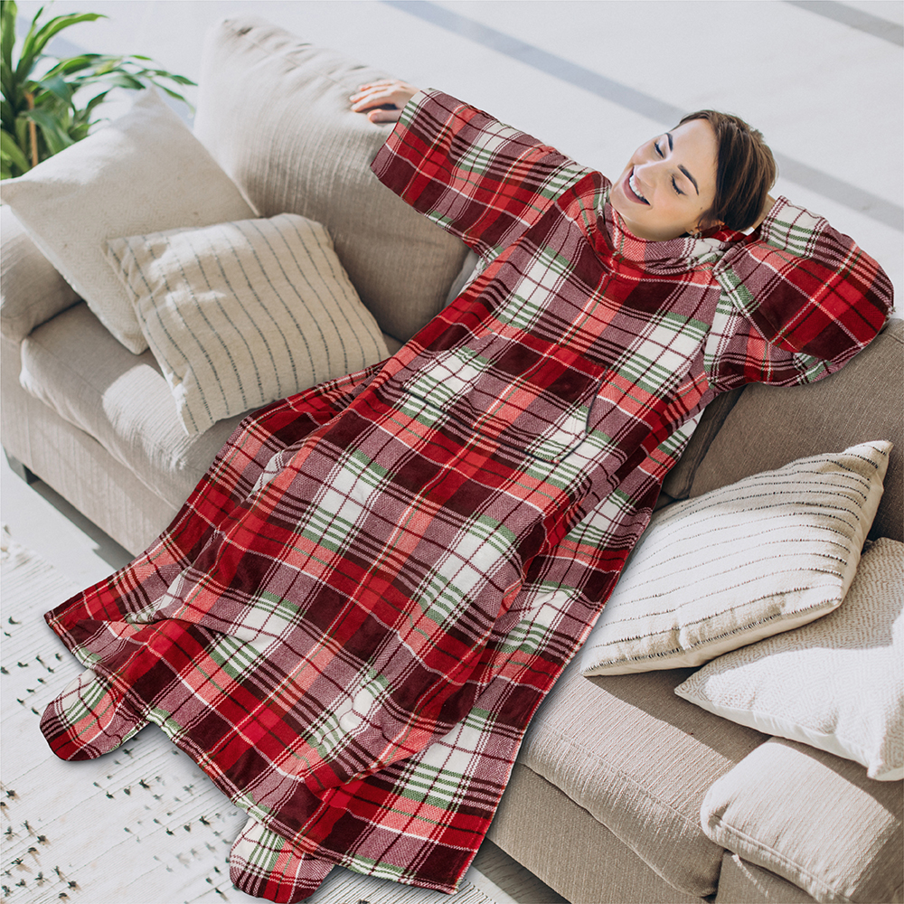 Tragbare Decke mit Fußtasche Ärmel Weich Fleece Wickel Sofa Couch TV Geschenke - Bild 60 von 192