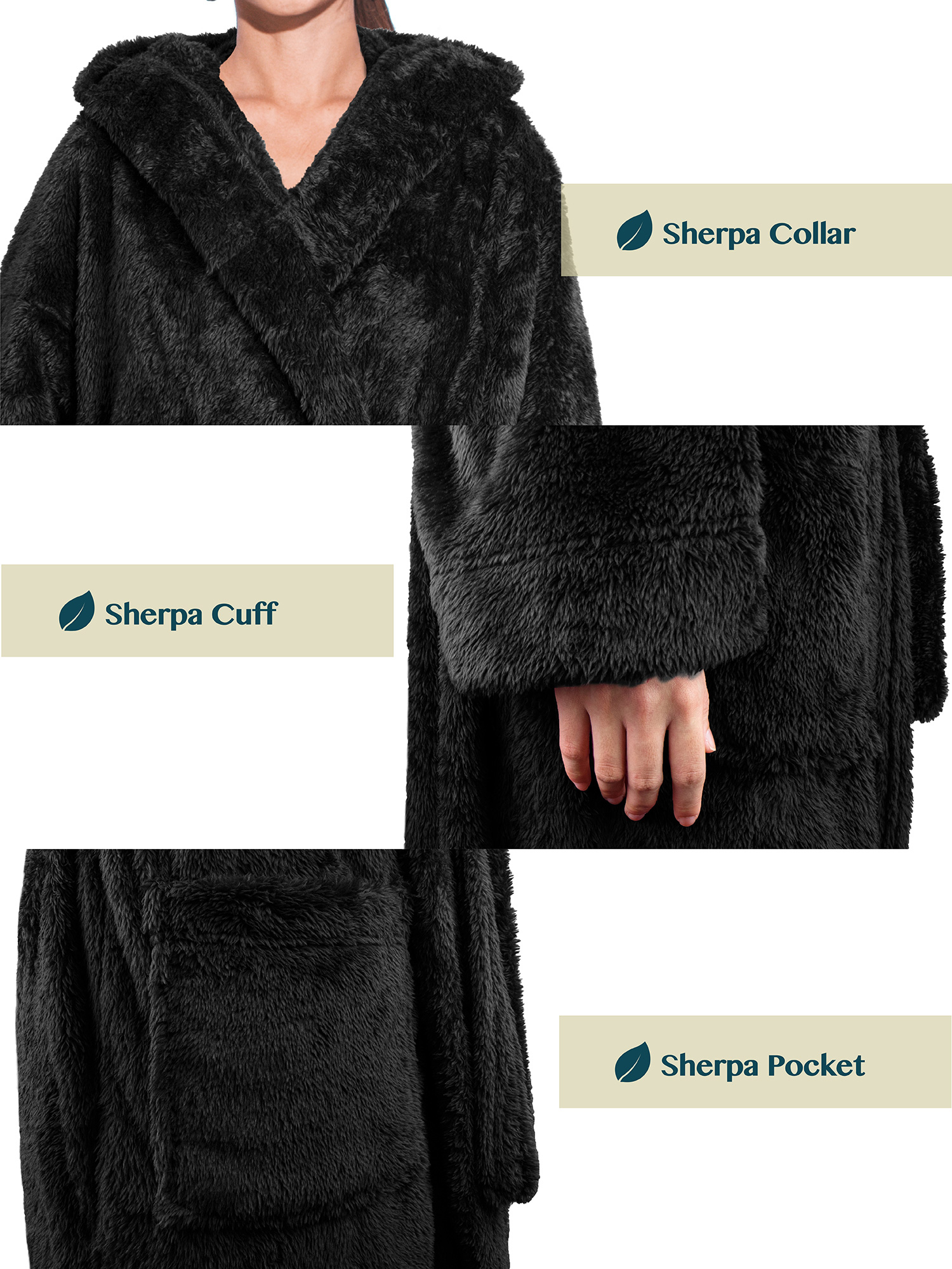 Womens Hooded Bathrobe Ladies Fluffy Sherpa Spa Long Robe Shawl