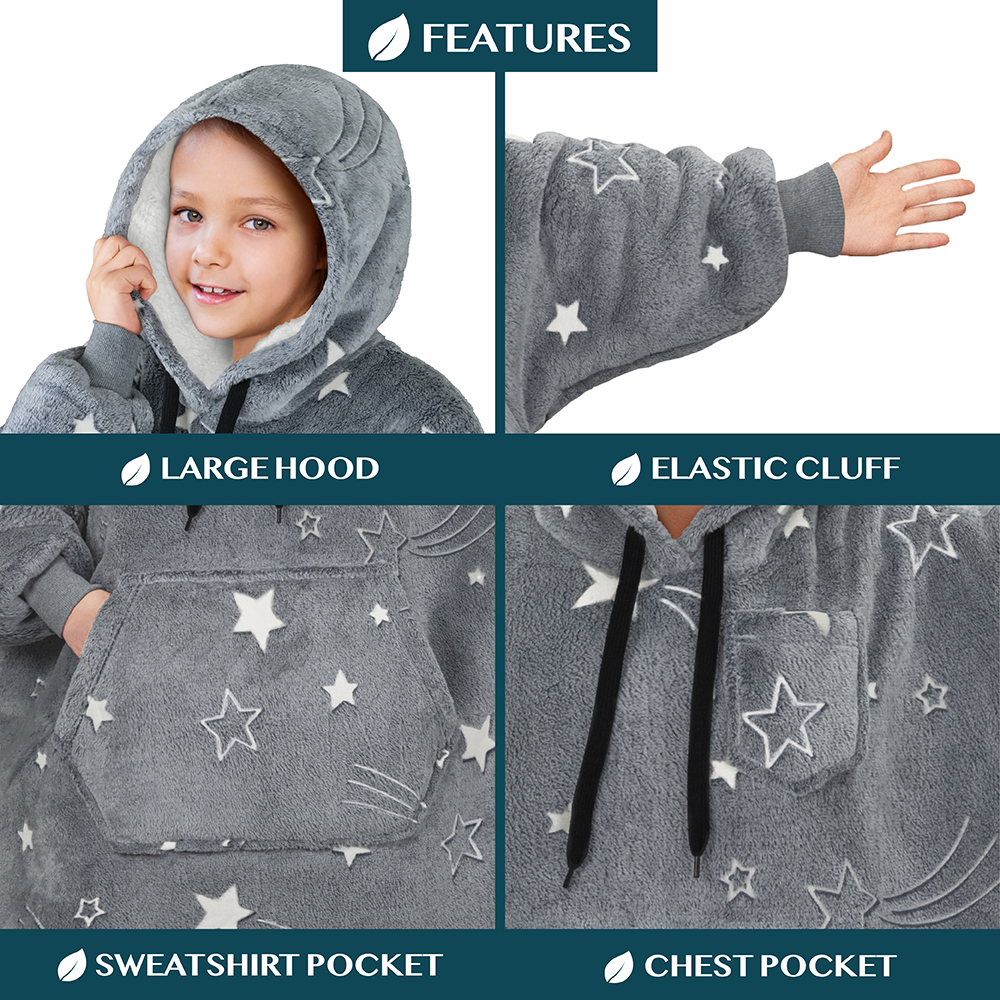 Blanket Sweatshirt Sherpa Lining Comfy Fleece Oversized Hoodie for Kids Teens JR - Picture 17 of 71
