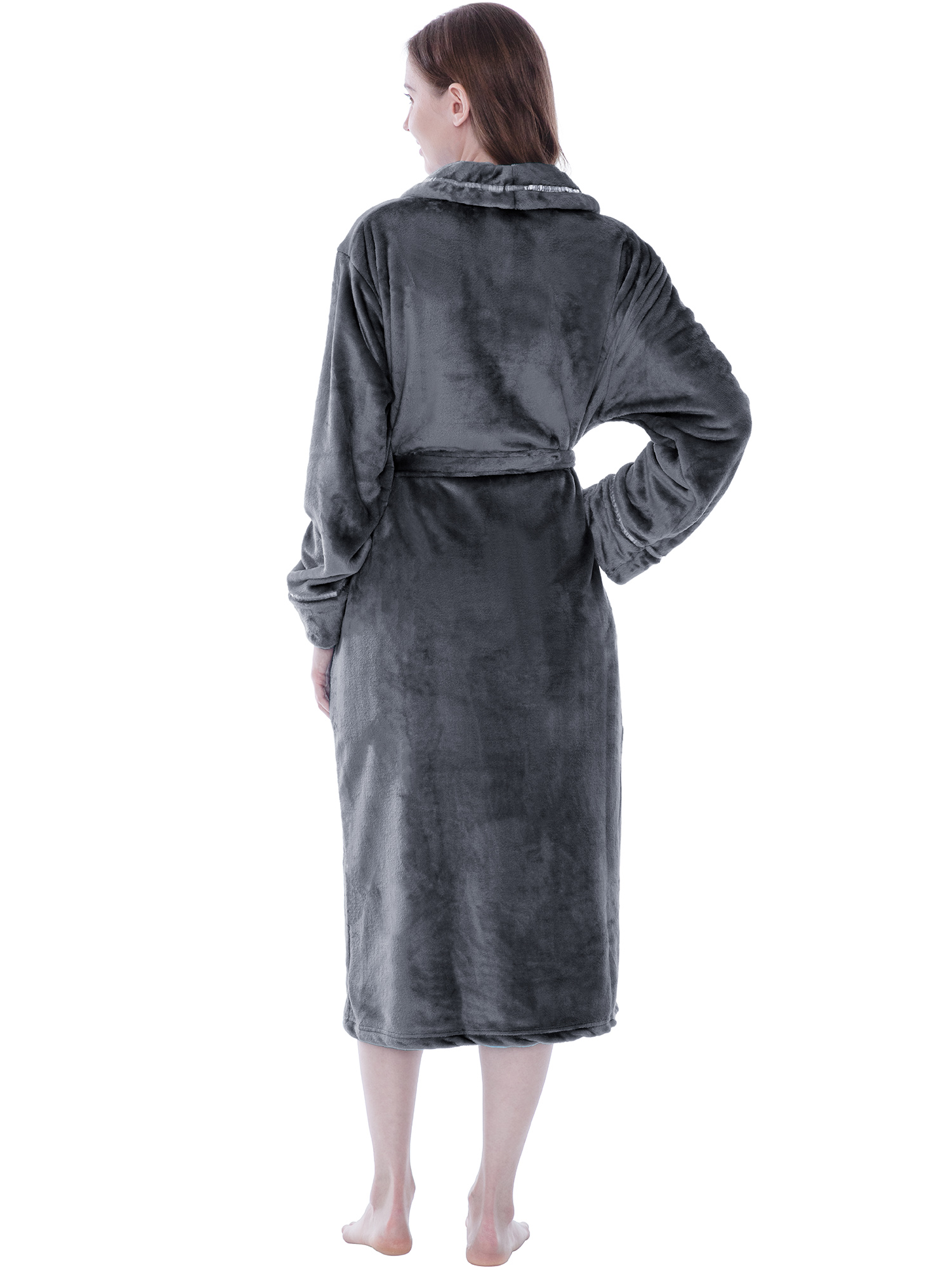 Women Fleece Bath Robe Plush Shawl Collar Spa Robe Soft Microfiber Long Bathrobe - Picture 26 of 99