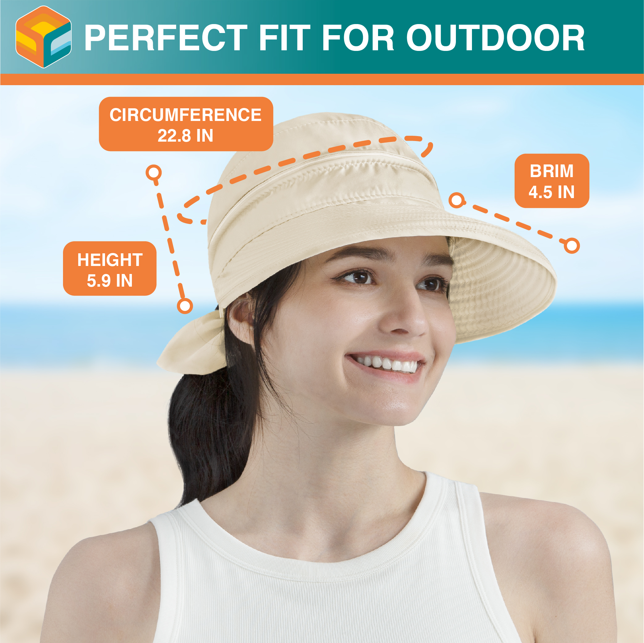 Women Sun Hat Summer Visor Wide Brim Ponytail Boonie UV Protection