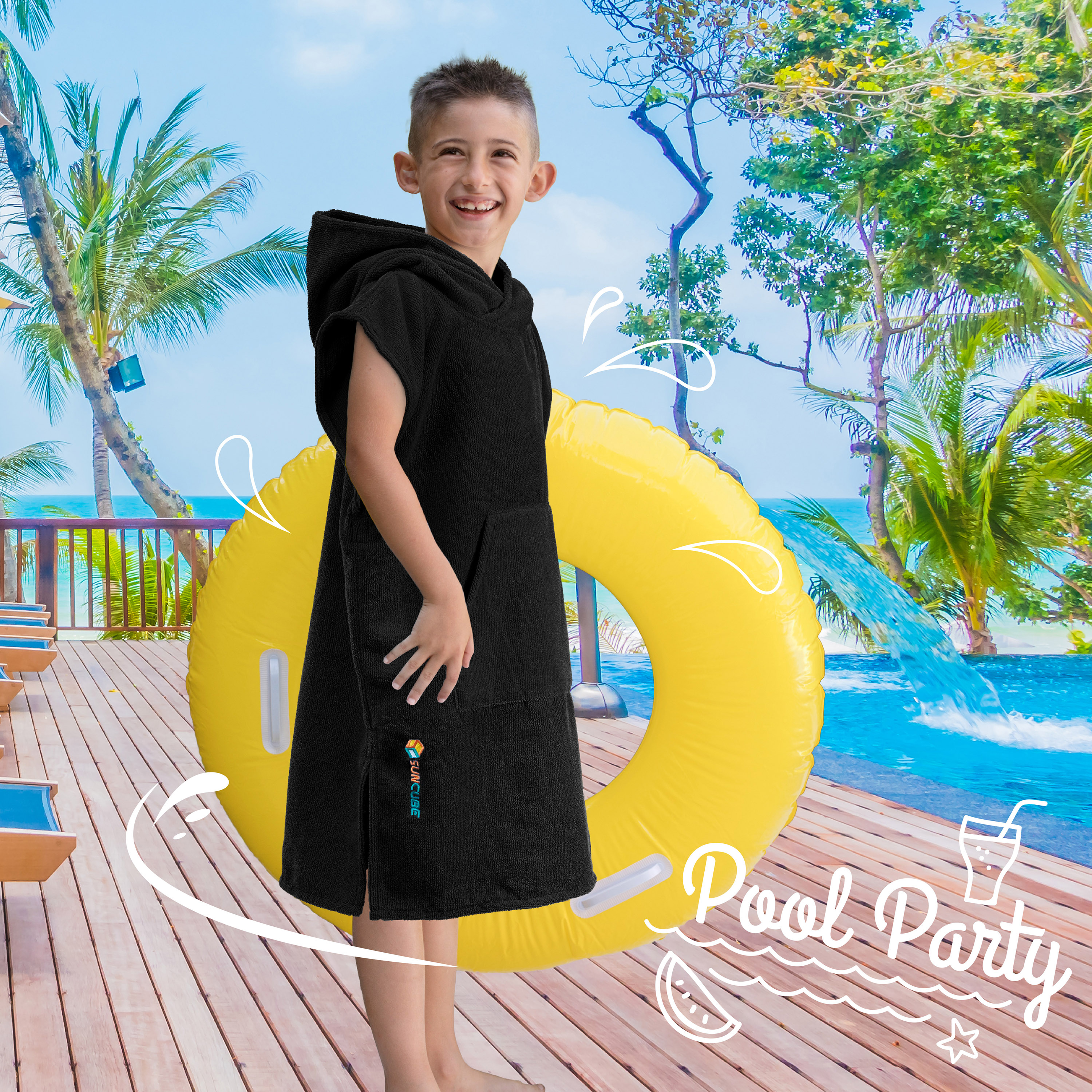 Kids Swim Poncho Hooded Towel Changing Robe for Swim Bath Towel 3-8 Boys Girls - Picture 6 of 71