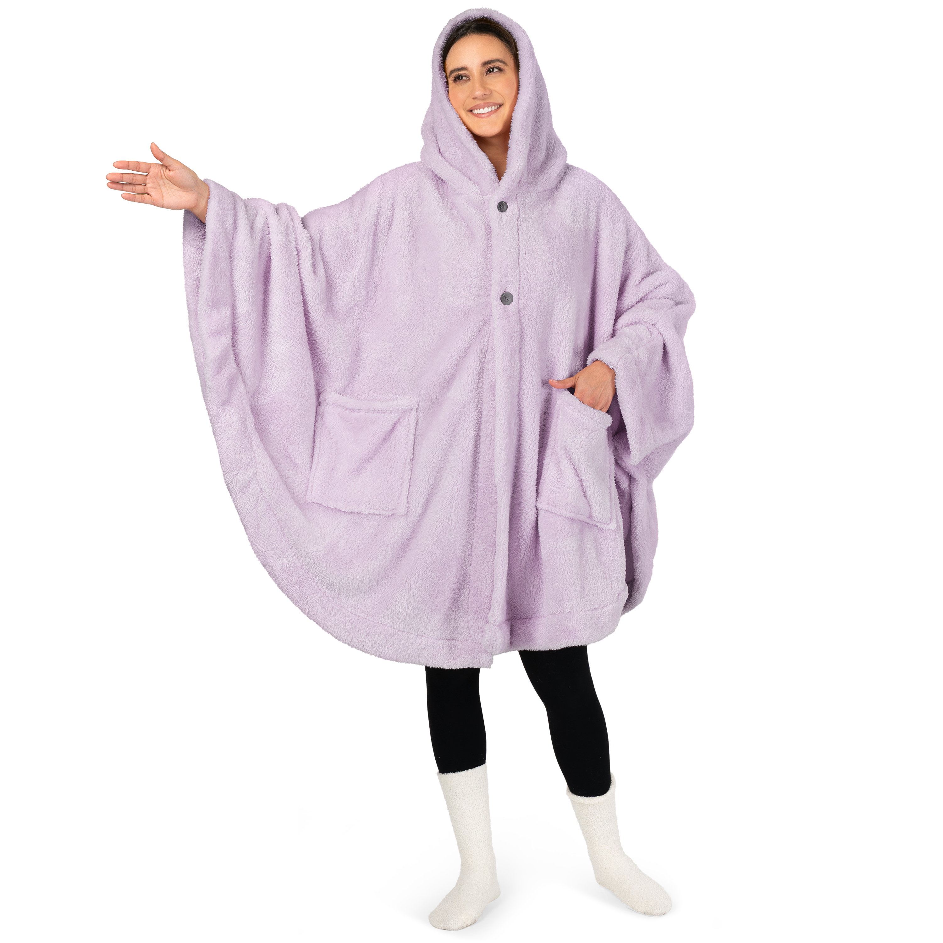 Poncho Manta con Capucha Usable Mantón Envoltura Capucha Bolsillos Suave Esponjoso Regalo - Imagen 30 de 81