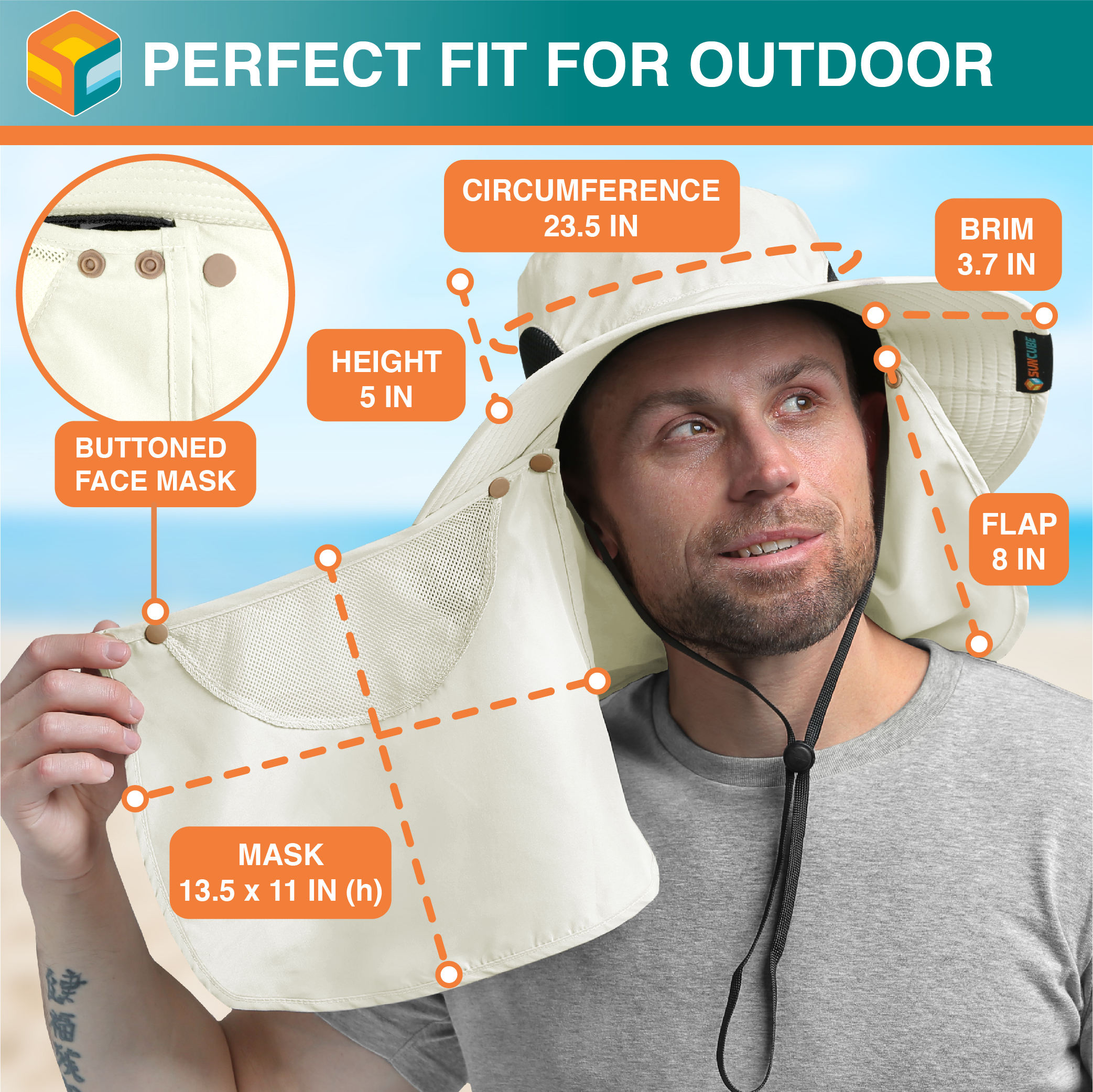 Men Women UV Protection Sun Hats Neck Face Flap Cap Wide Brim Fishing Bucket Hat - Picture 30 of 48
