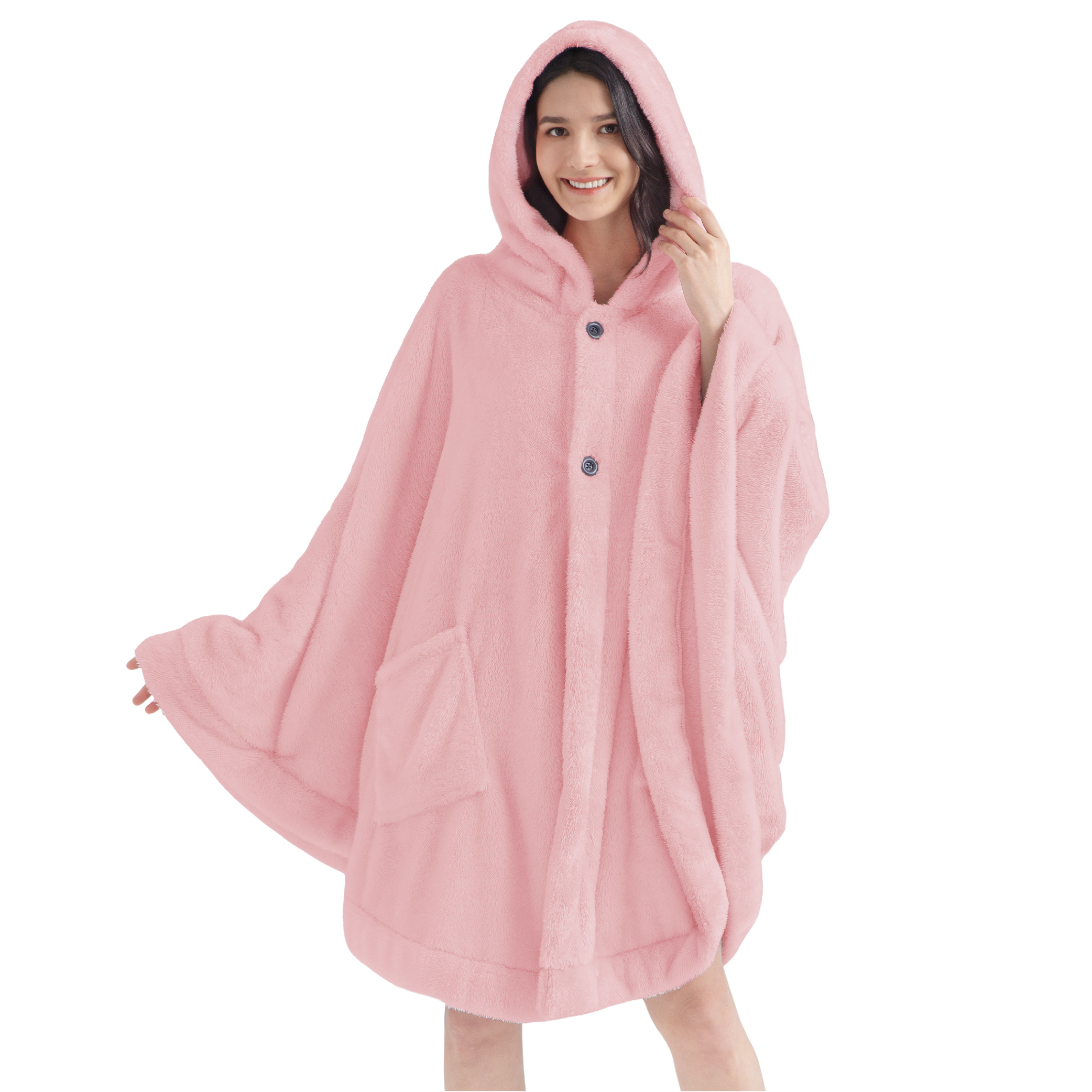 Poncho Manta con Capucha Usable Mantón Envoltura Capucha Bolsillos Suave Esponjoso Regalo - Imagen 63 de 81