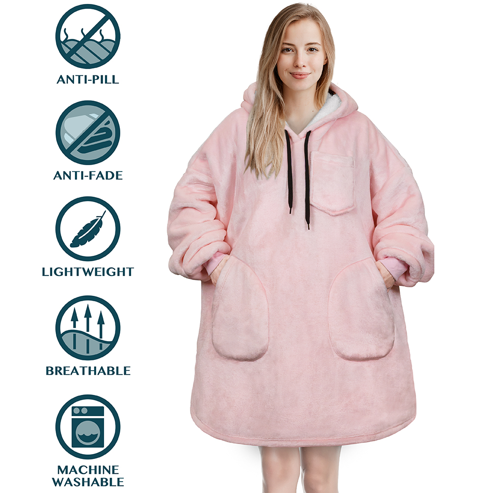 Manta Sudadera Sherpa Forro Felpa Suave Cómoda Vellón Gran Tamaño Sudadera con Capucha Bolsillo - Imagen 73 de 118