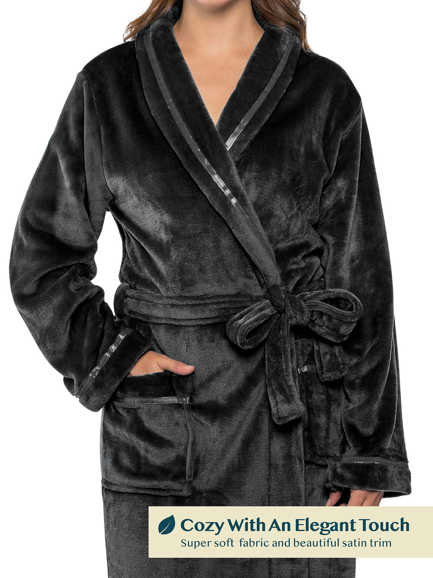Women Fleece Bath Robe Plush Shawl Collar Spa Robe Soft Microfiber Long Bathrobe - Picture 11 of 99