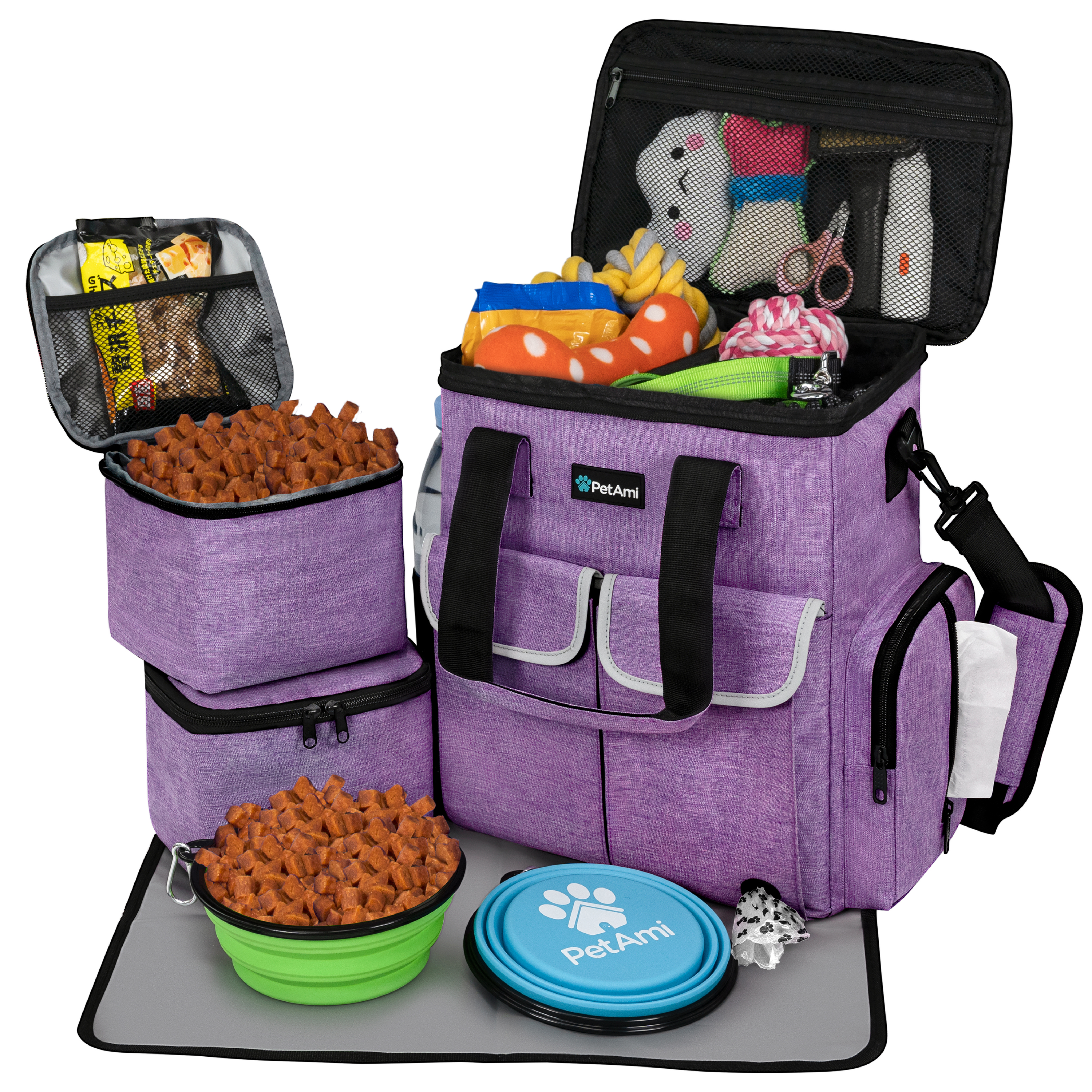 Dog Travel Bag Supplies Pet Organizer Set Pet Food Container Bowls Weekend Cat - Picture 23 of 36