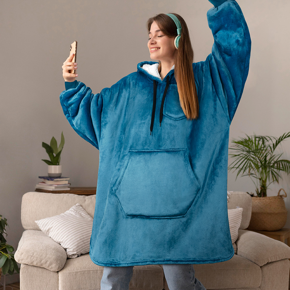 Blanket Sweatshirt Sherpa Lining Plush Soft Comfy Fleece Oversized Hoodie Pocket - Picture 93 of 101