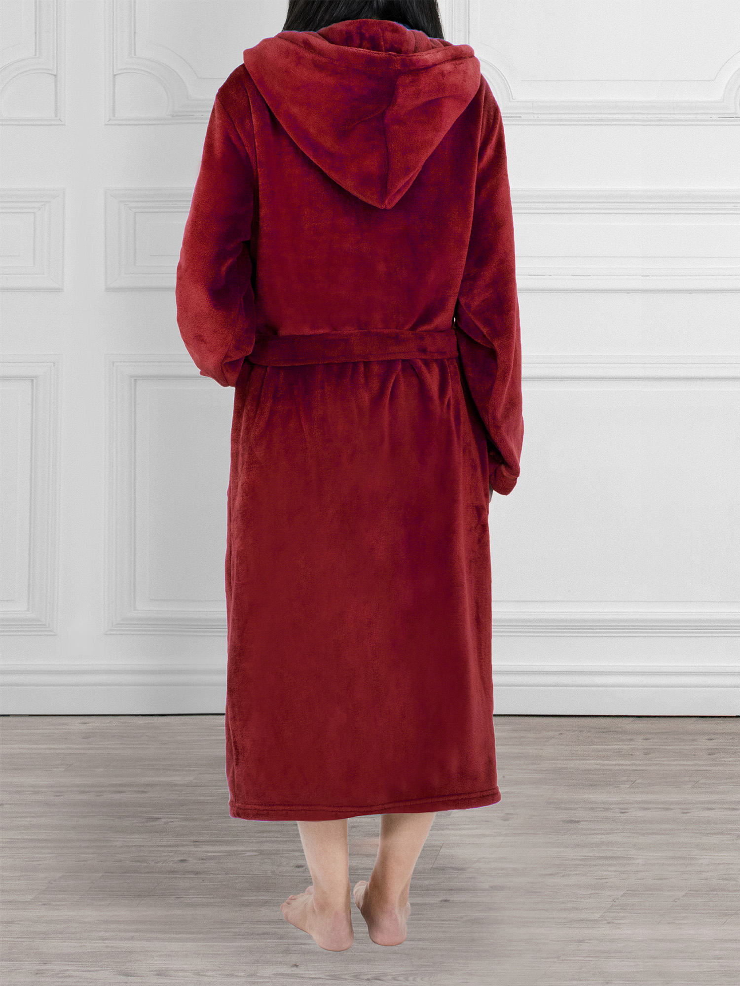 Womens Fleece Hooded Robe Plush Warm Long Luxury Spa Night Bathrobe Sleepwear - Picture 43 of 49