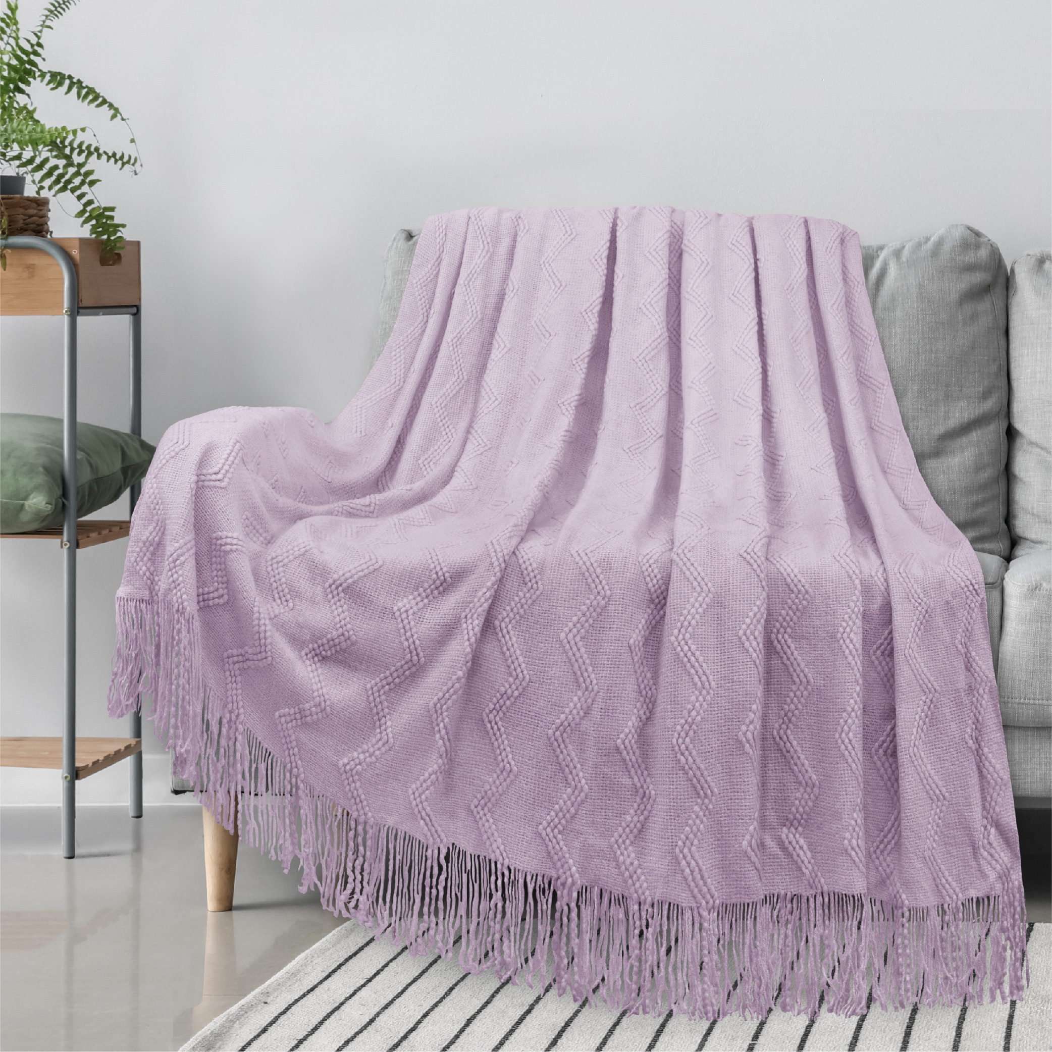 Textured Knitted Fringe Throw Blanket Decorative for Couch Sofa Bed Lightweight - Picture 72 of 142