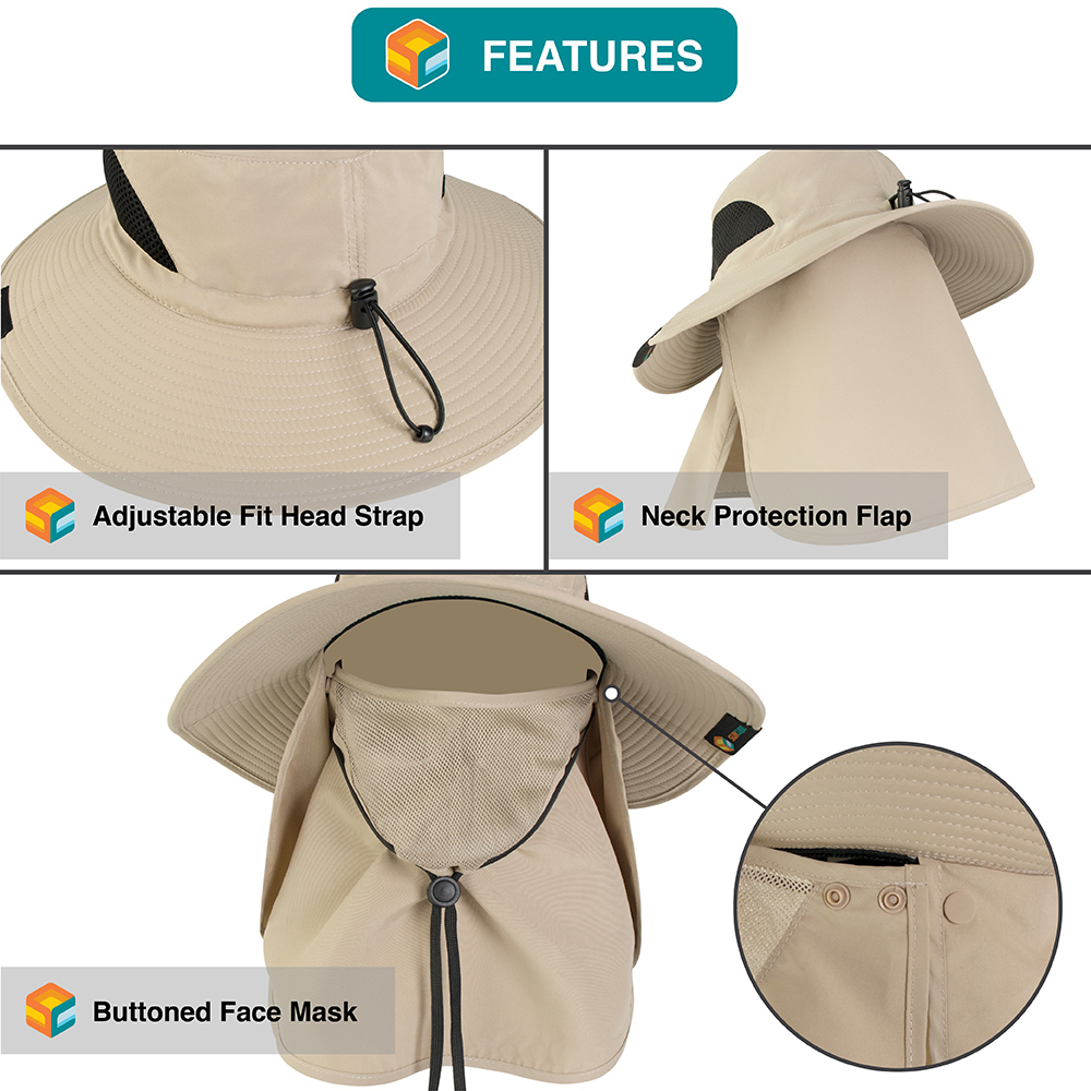 Boonie Sun Hat With Neck Flap UPF Face Cover Shade for Outdoors Fishing Hiking - Picture 40 of 43