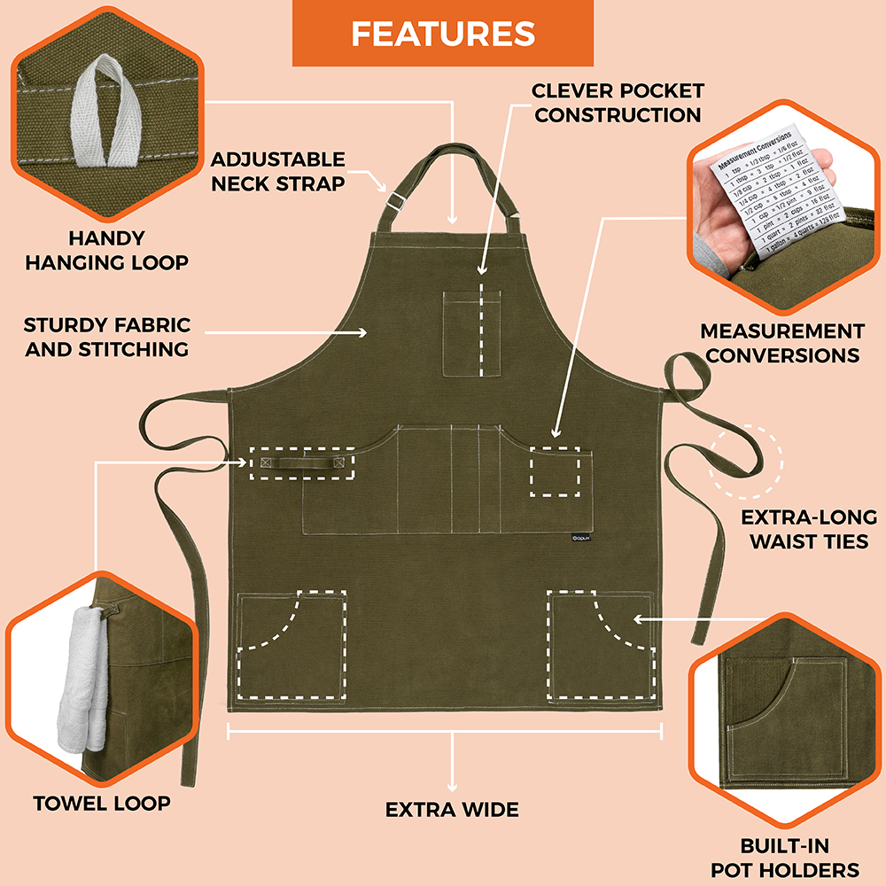 Chef Apron Men Women Cooking Baker Waiter Bib Canvas With Pockets Adjustable Tie - Picture 29 of 33