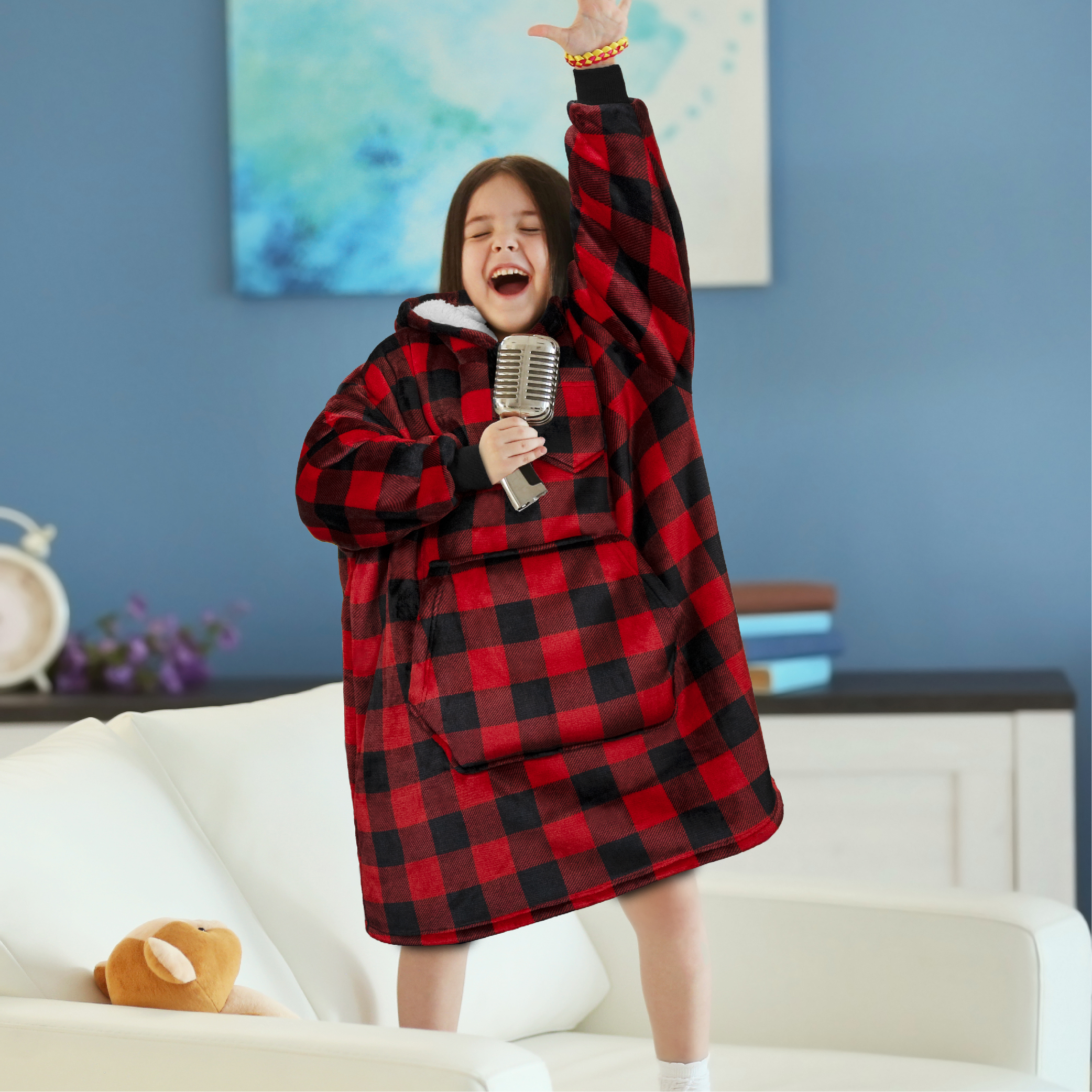 Blanket Sweatshirt Sherpa Lining Comfy Fleece Oversized Hoodie for Kids Teens JR - Picture 15 of 71
