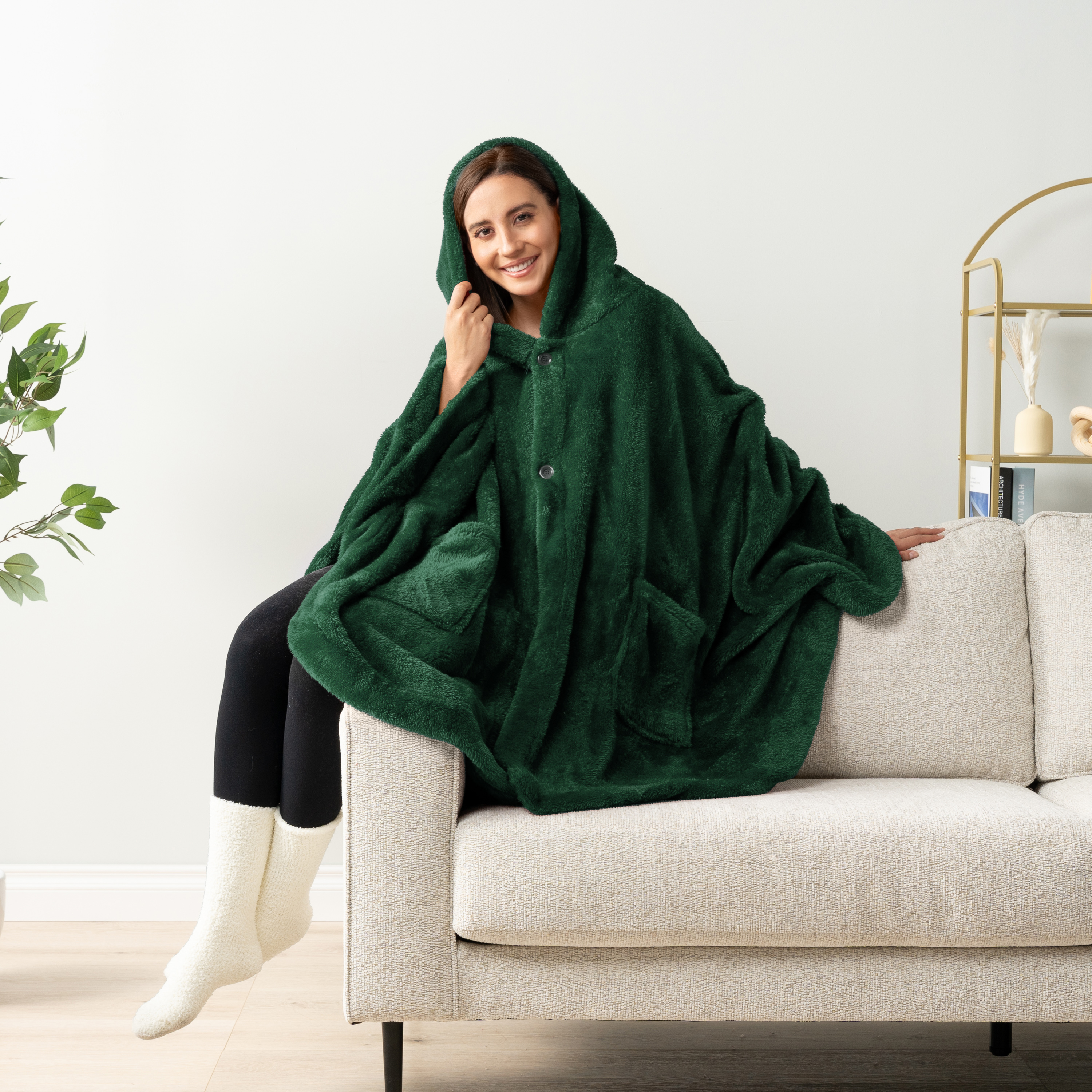 Poncho Manta con Capucha Usable Mantón Envoltura Capucha Bolsillos Suave Esponjoso Regalo - Imagen 13 de 81