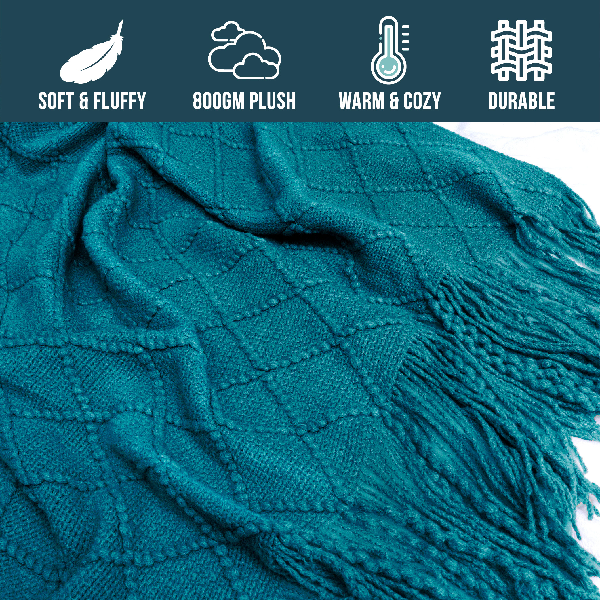 Decorative Fringe Throw Blanket for Couch Bed Sofa Soft Texture Knitted Blanket - Picture 46 of 64
