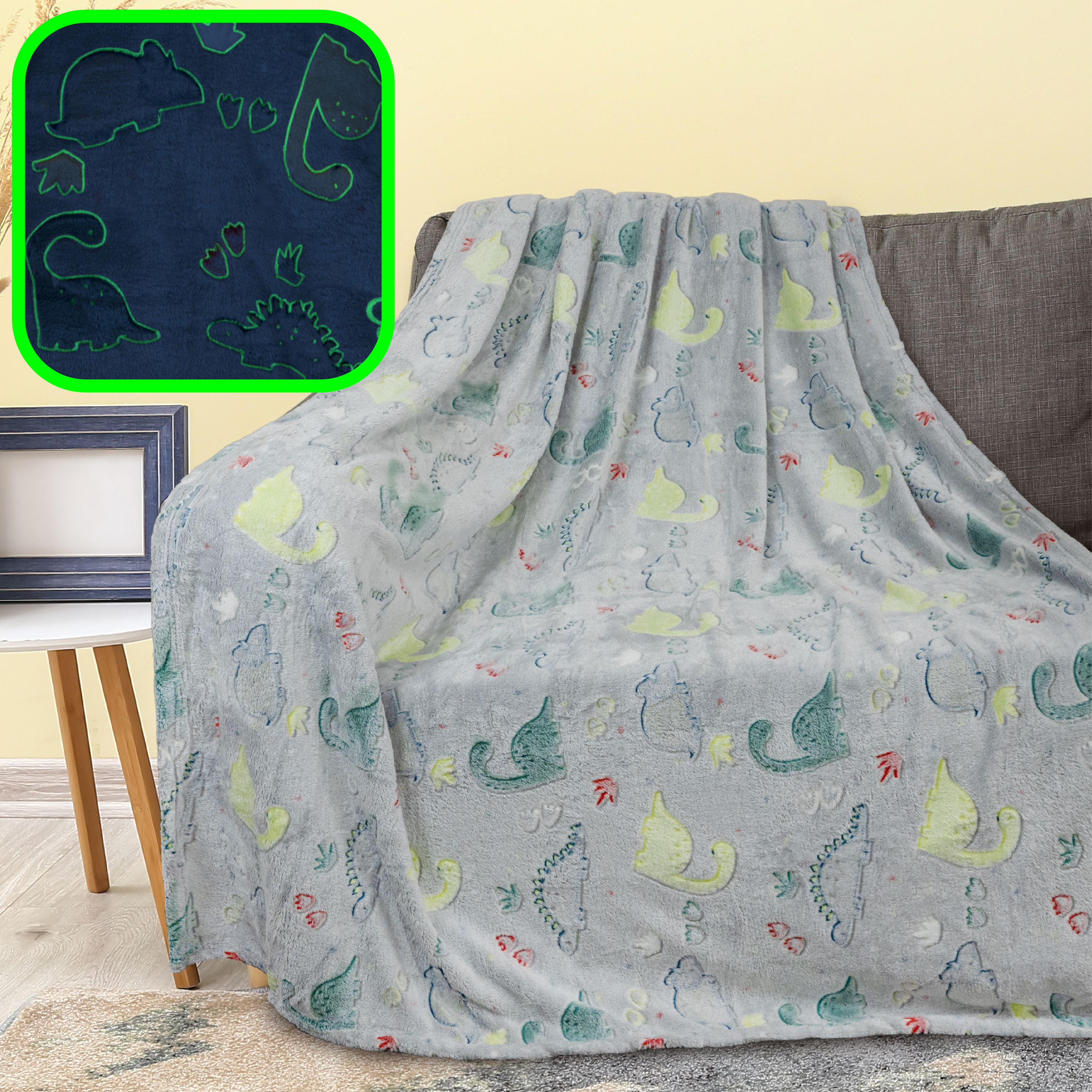 Glow in The Dark Throw Blanket for Kids Boys Girls Unicorn Dinosaur Space Stars - Picture 26 of 57
