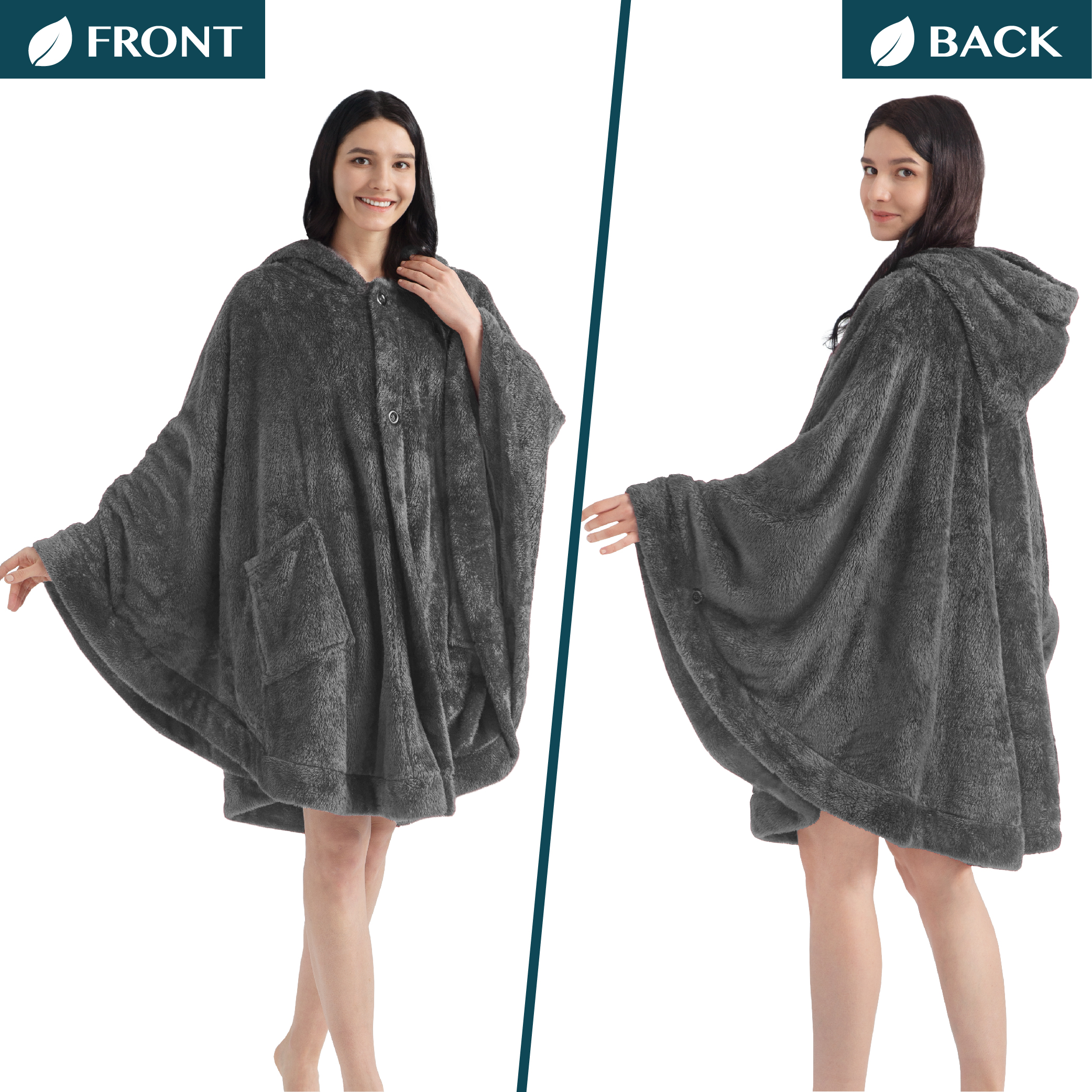 Poncho Manta con Capucha Usable Mantón Envoltura Capucha Bolsillos Suave Esponjoso Regalo - Imagen 24 de 81