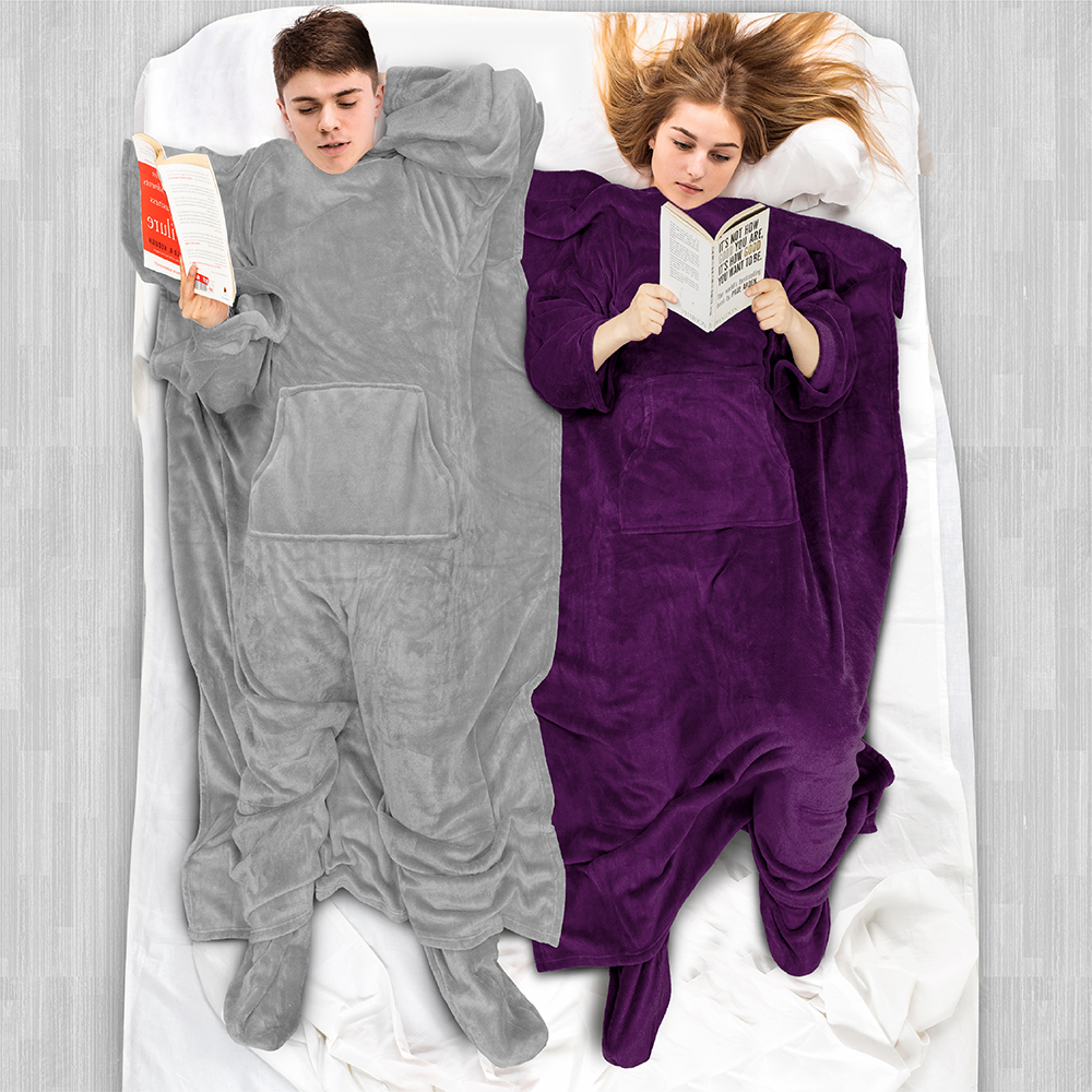Tragbare Decke mit Fußtasche Ärmel Weich Fleece Wickel Sofa Couch TV Geschenke - Bild 137 von 192