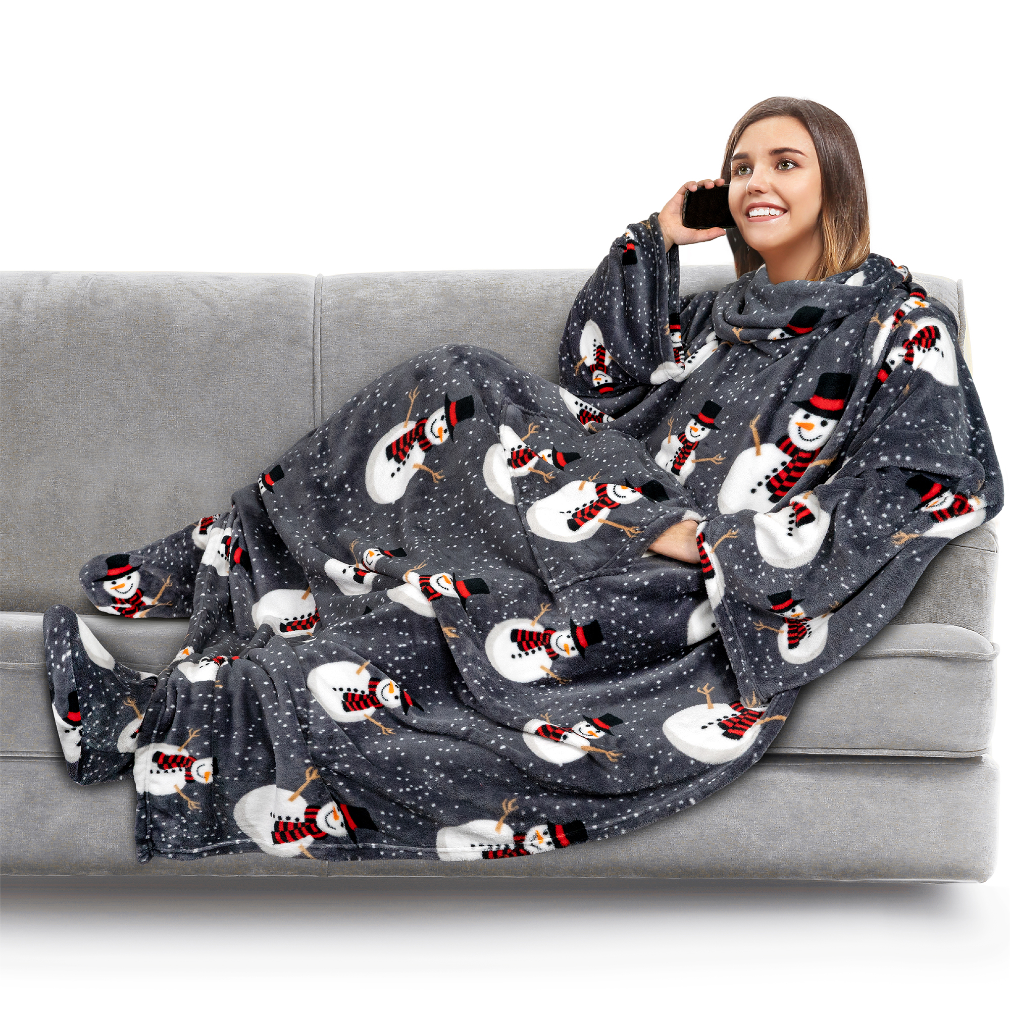 Tragbare Decke mit Fußtasche Ärmel Weich Fleece Wickel Sofa Couch TV Geschenke - Bild 168 von 192