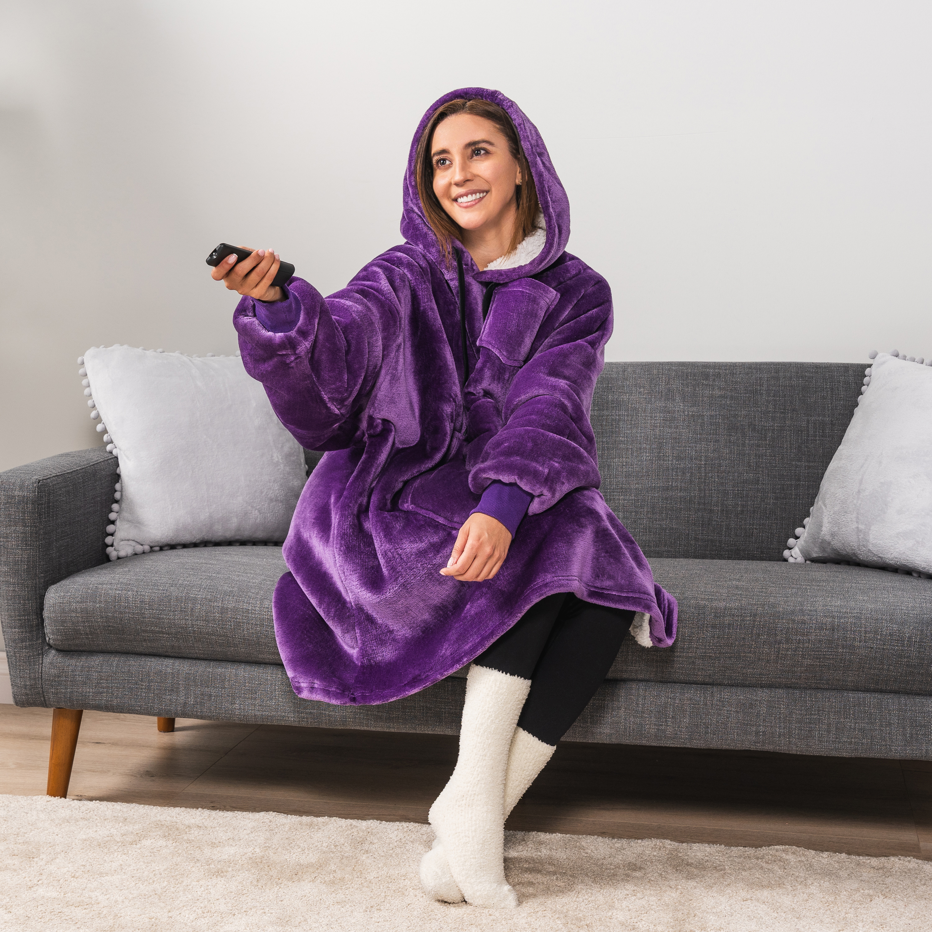 Blanket Sweatshirt Sherpa Plush Soft Comfy Fleece Oversized Hoodie Pocket Gift - Picture 83 of 117