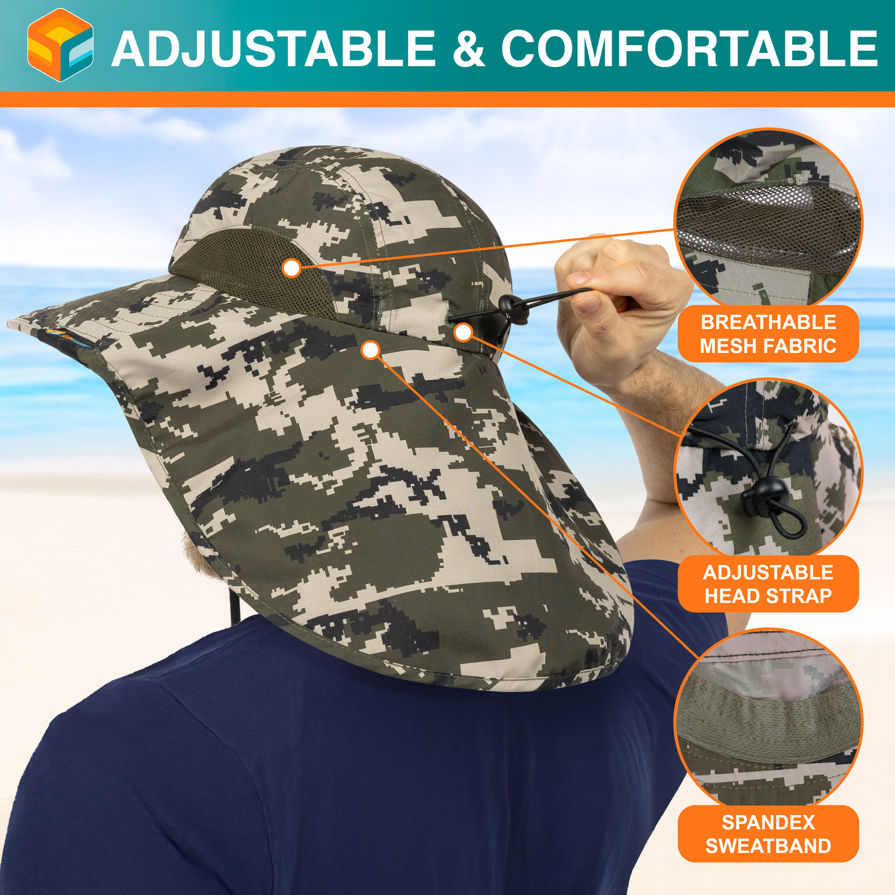 Sombrero para el Sol con Solapa para el Cuello Ala Ancha Sombrero para Senderismo 50+UPF Hombres Mujeres Pesca Safari FPS - Imagen 57 de 128