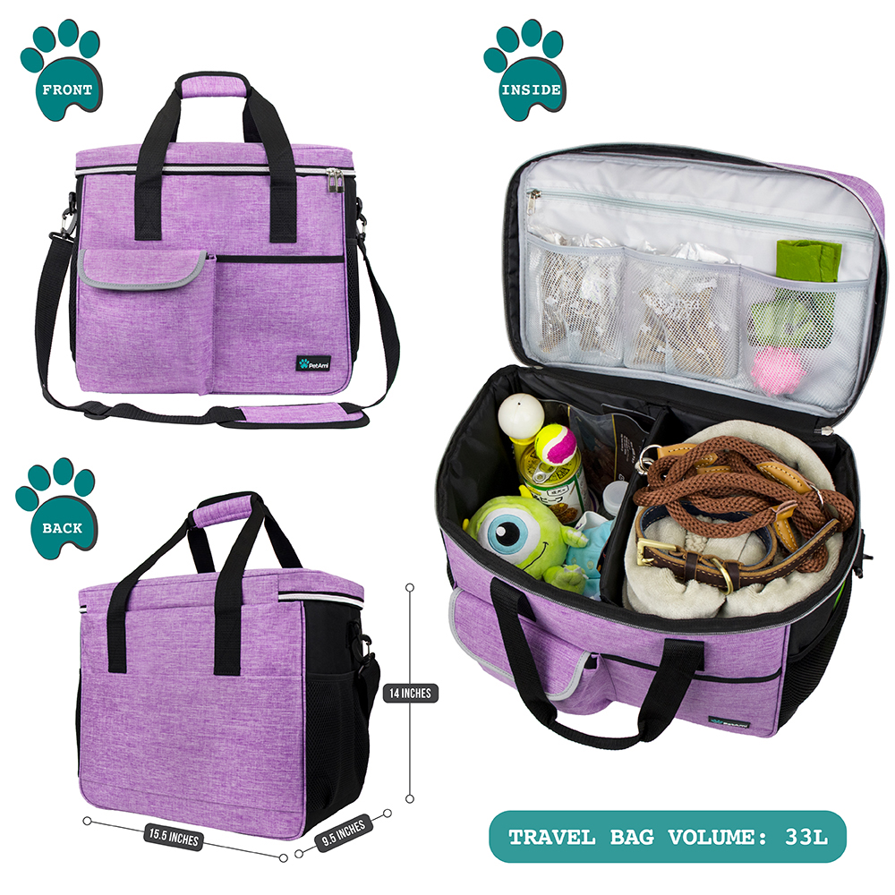 Pet Supply Travel Bag Set Weekend Tote Dog Gear Food Carrier Accessory Organizer - Picture 35 of 59