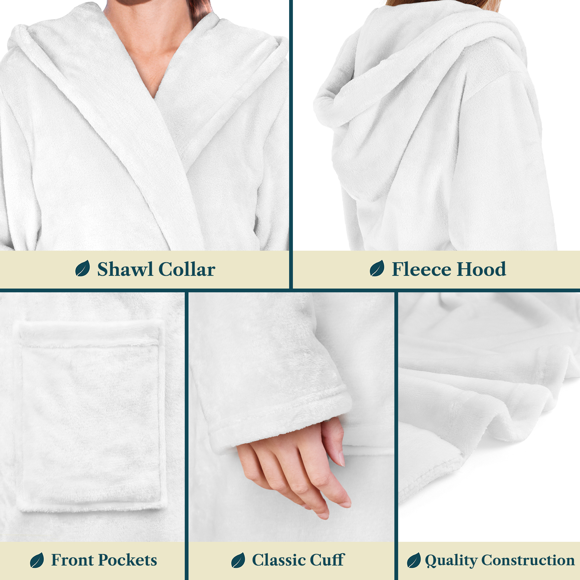 Womens Robe with Hood Fleece Plush Soft Long Hooded Robe Bathrobe for Spa Bath