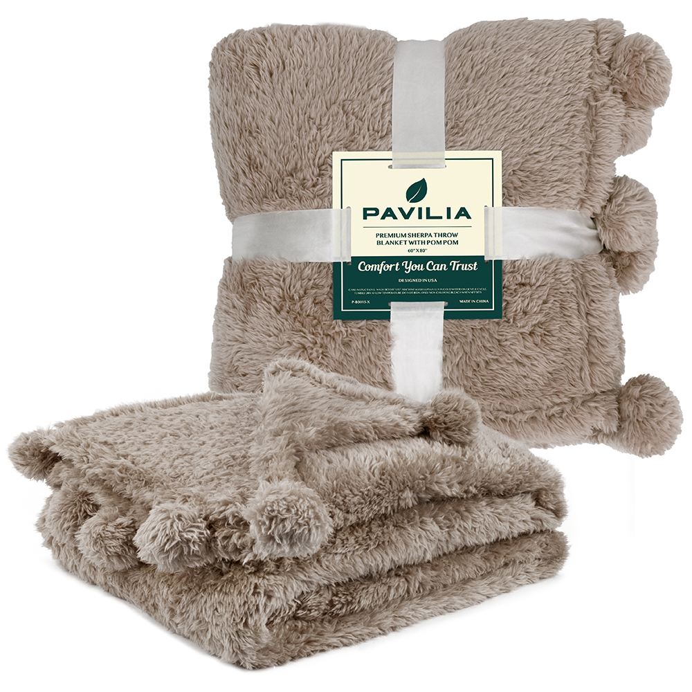Soft Fuzzy Cozy Pom Pom Throw Blanket with Fluffy Sherpa Fleece for Sofa Couch - Picture 79 of 100