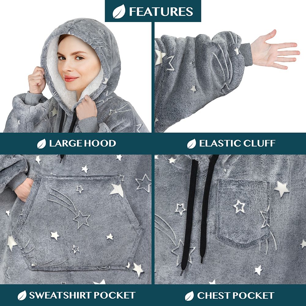 Blanket Sweatshirt Sherpa Plush Soft Comfy Fleece Oversized Hoodie Pocket Gift - Picture 39 of 117