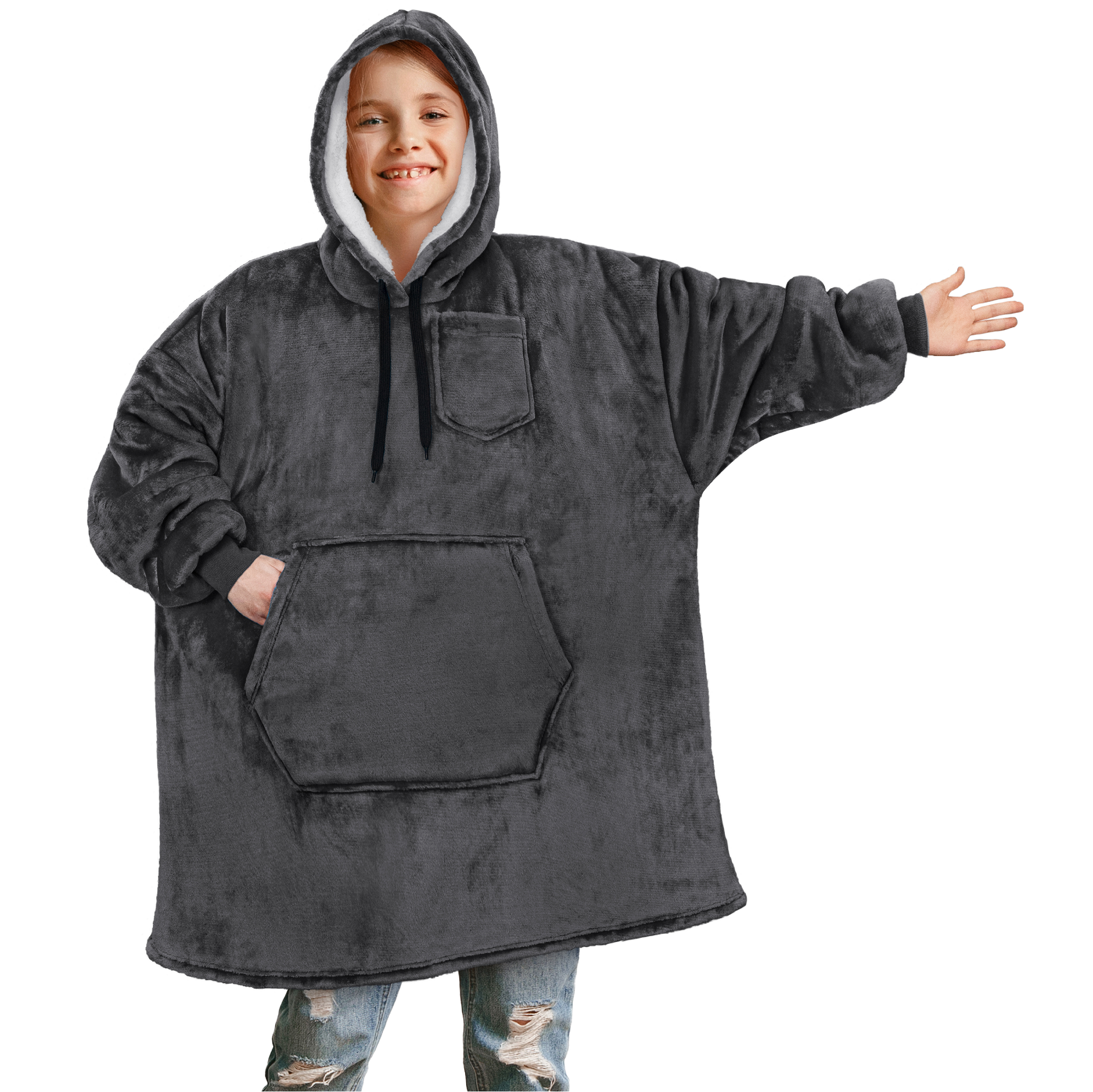 Blanket Sweatshirt Sherpa Lining Comfy Fleece Oversized Hoodie for Kids Teens JR - Picture 23 of 71