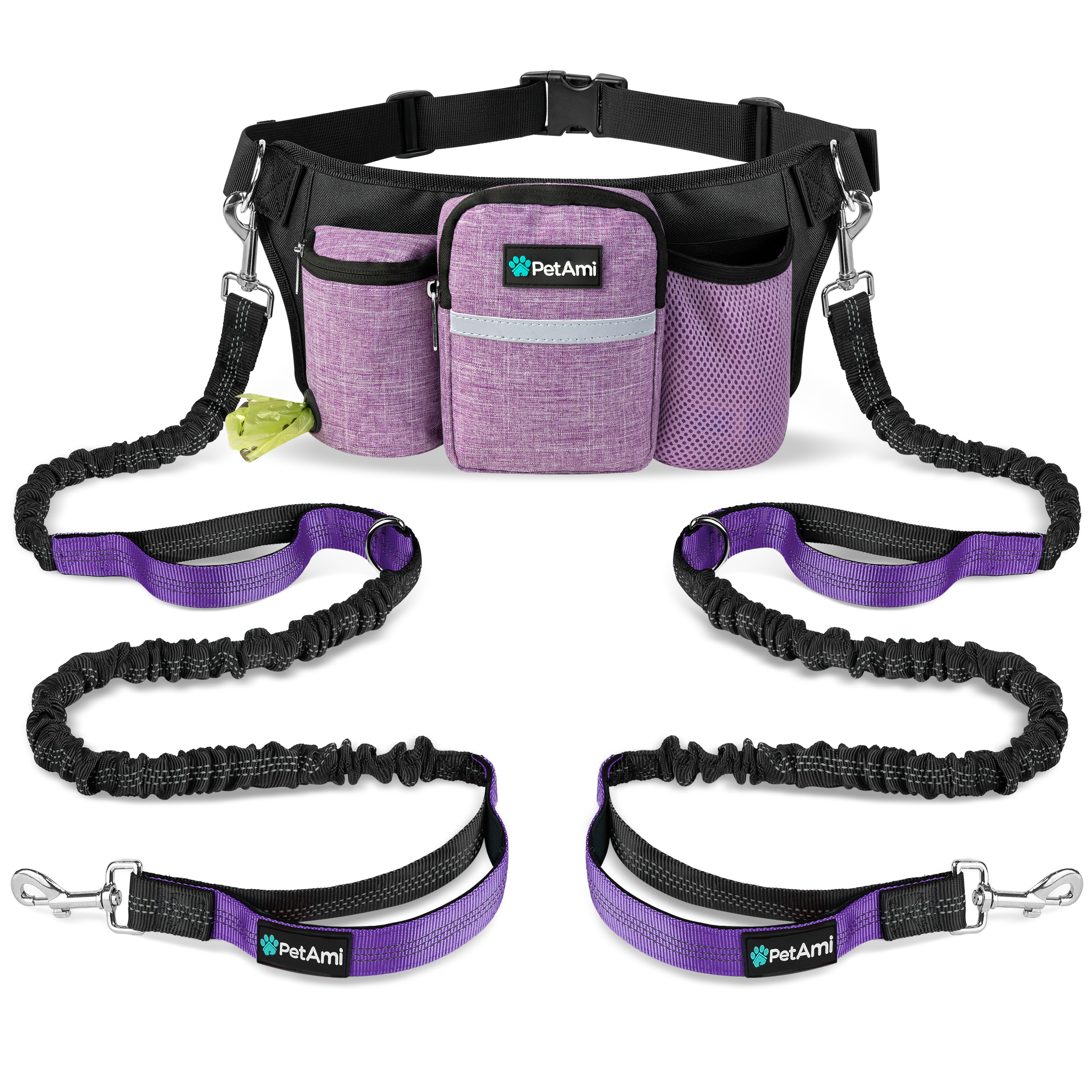 Hands Free Dog Bungee Leash Adjustable Waist Pouch for 2 Dogs Walking Running - Picture 25 of 25