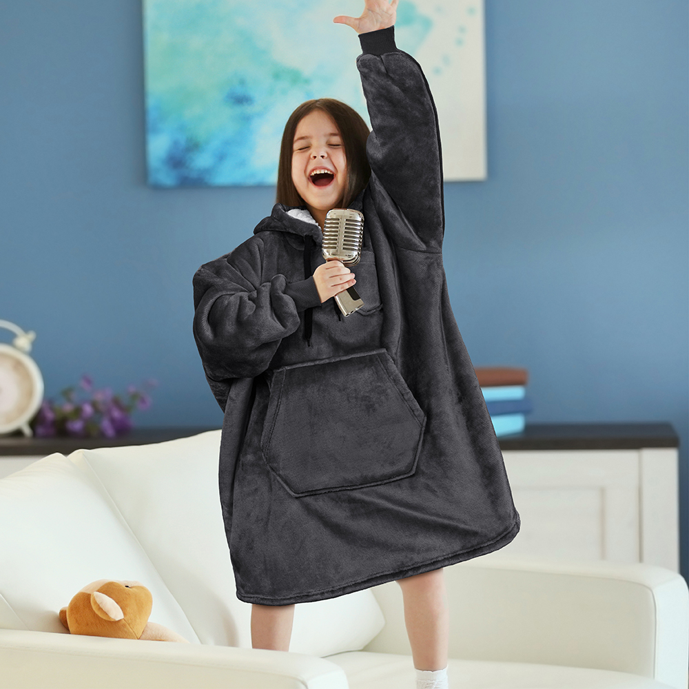Blanket Sweatshirt Sherpa Lining Comfy Fleece Oversized Hoodie for Kids Teens JR - Picture 29 of 71