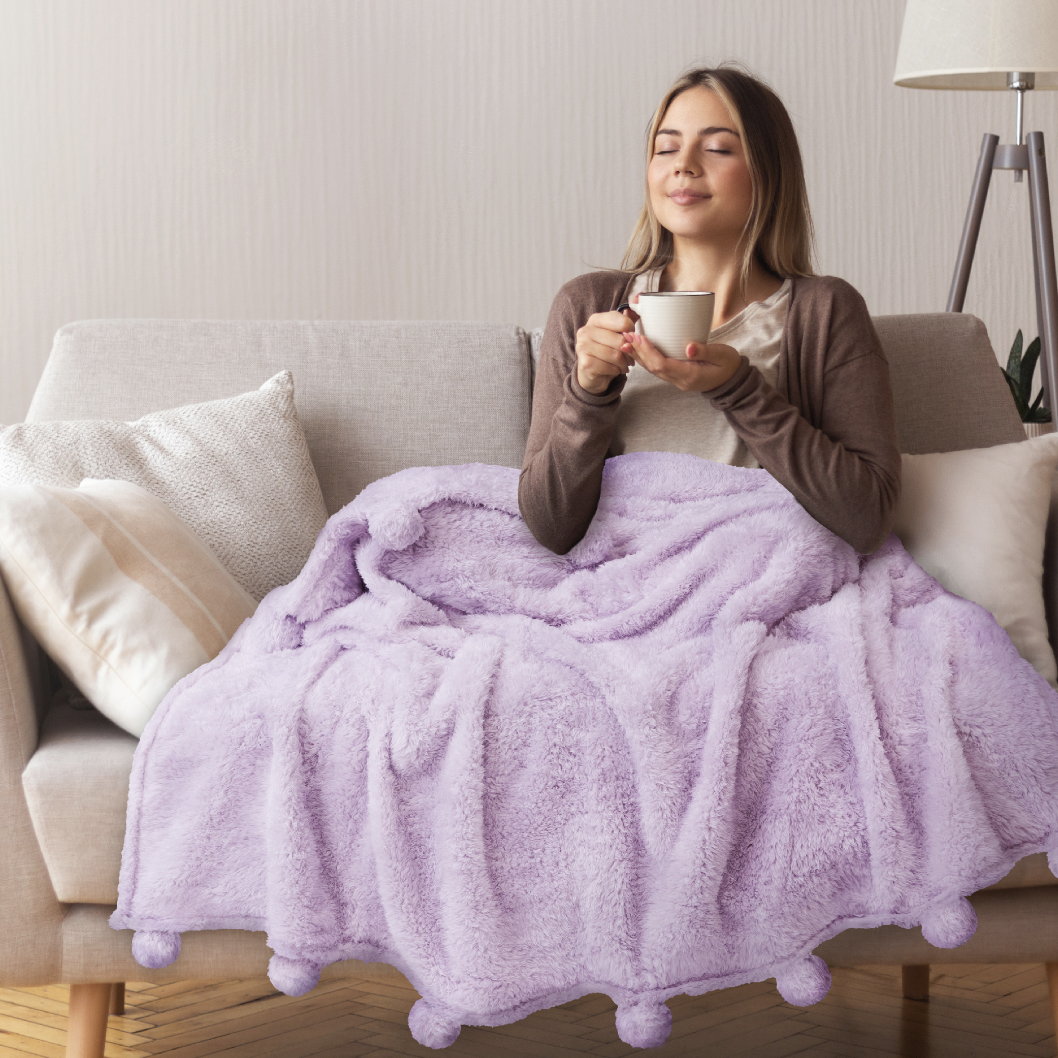 Fluffy Throw Blanket Pom Pom Tassel Soft Blanket Sofa Couch Bed Warm Cute Fuzzy - Picture 41 of 68