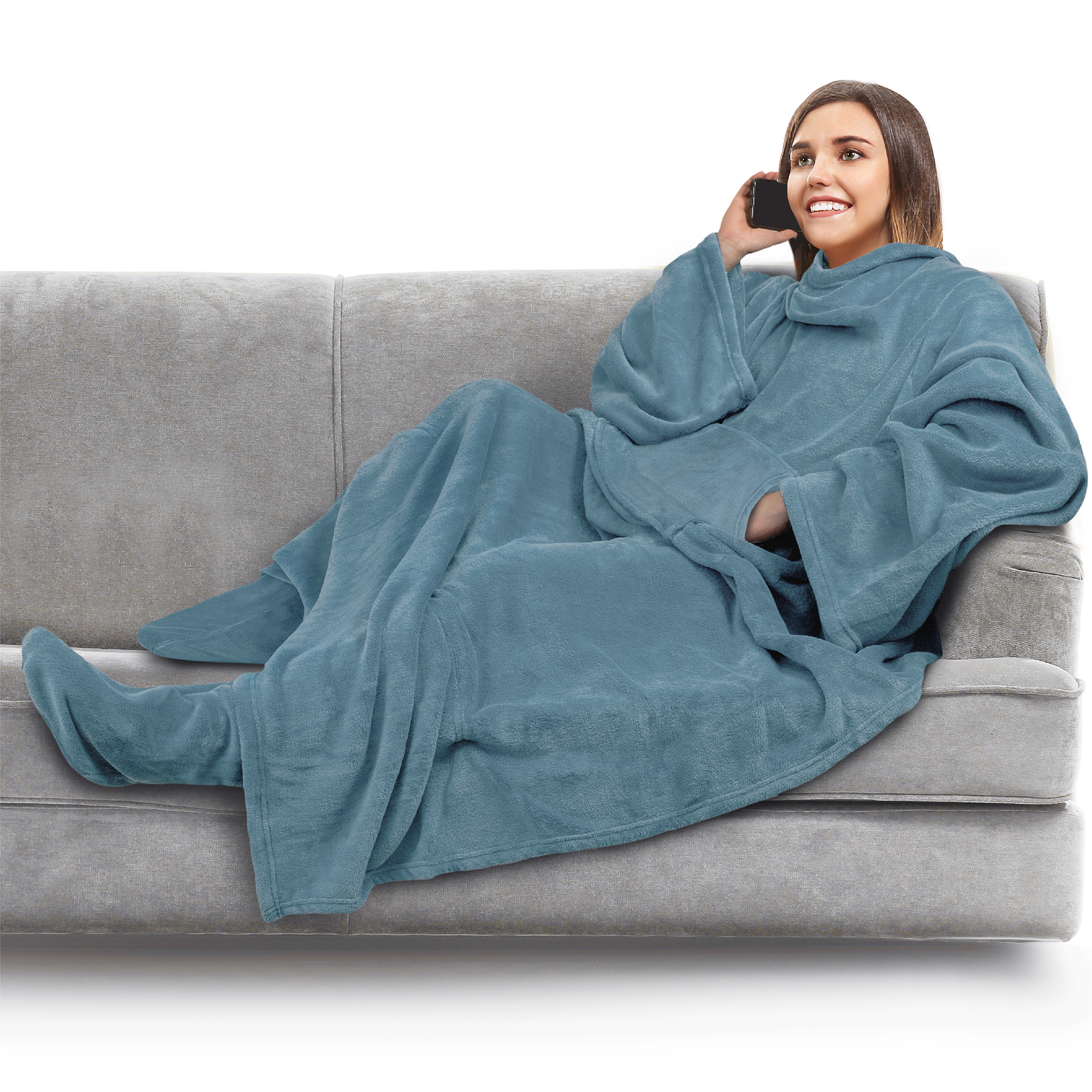 Tragbare Decke mit Fußtasche Ärmel Weich Fleece Wickel Sofa Couch TV Geschenke - Bild 148 von 192