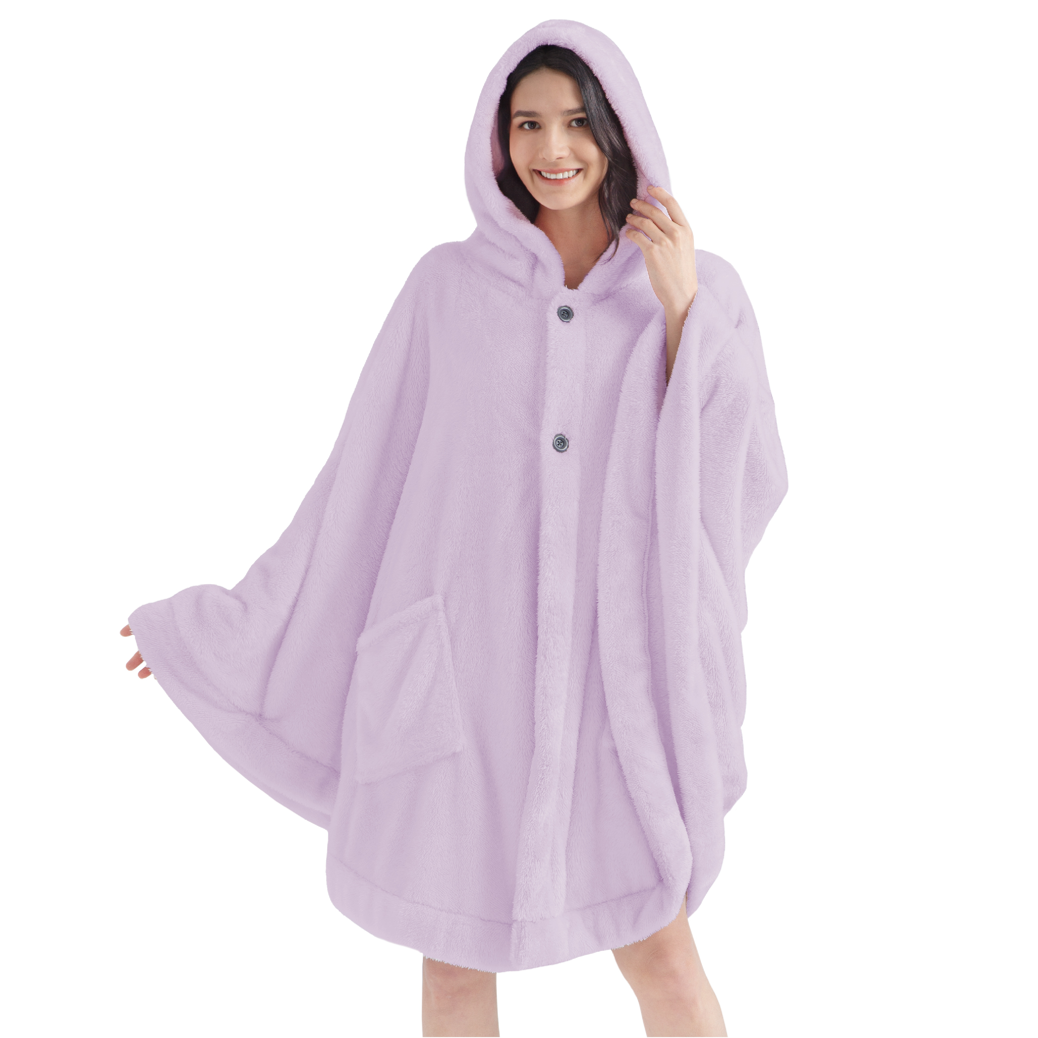 Poncho Manta con Capucha Usable Mantón Envoltura Capucha Bolsillos Suave Esponjoso Regalo - Imagen 36 de 81