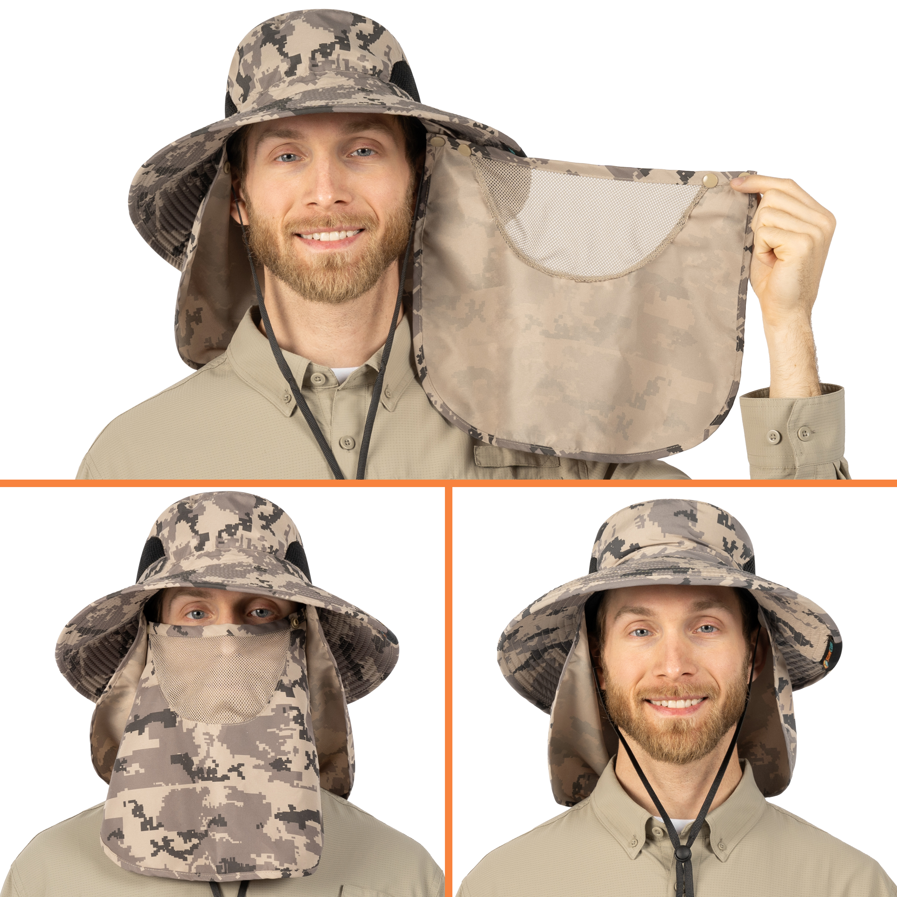 Men Women UV Protection Sun Hats Neck Face Flap Cap Wide Brim Fishing Bucket Hat - Picture 11 of 48