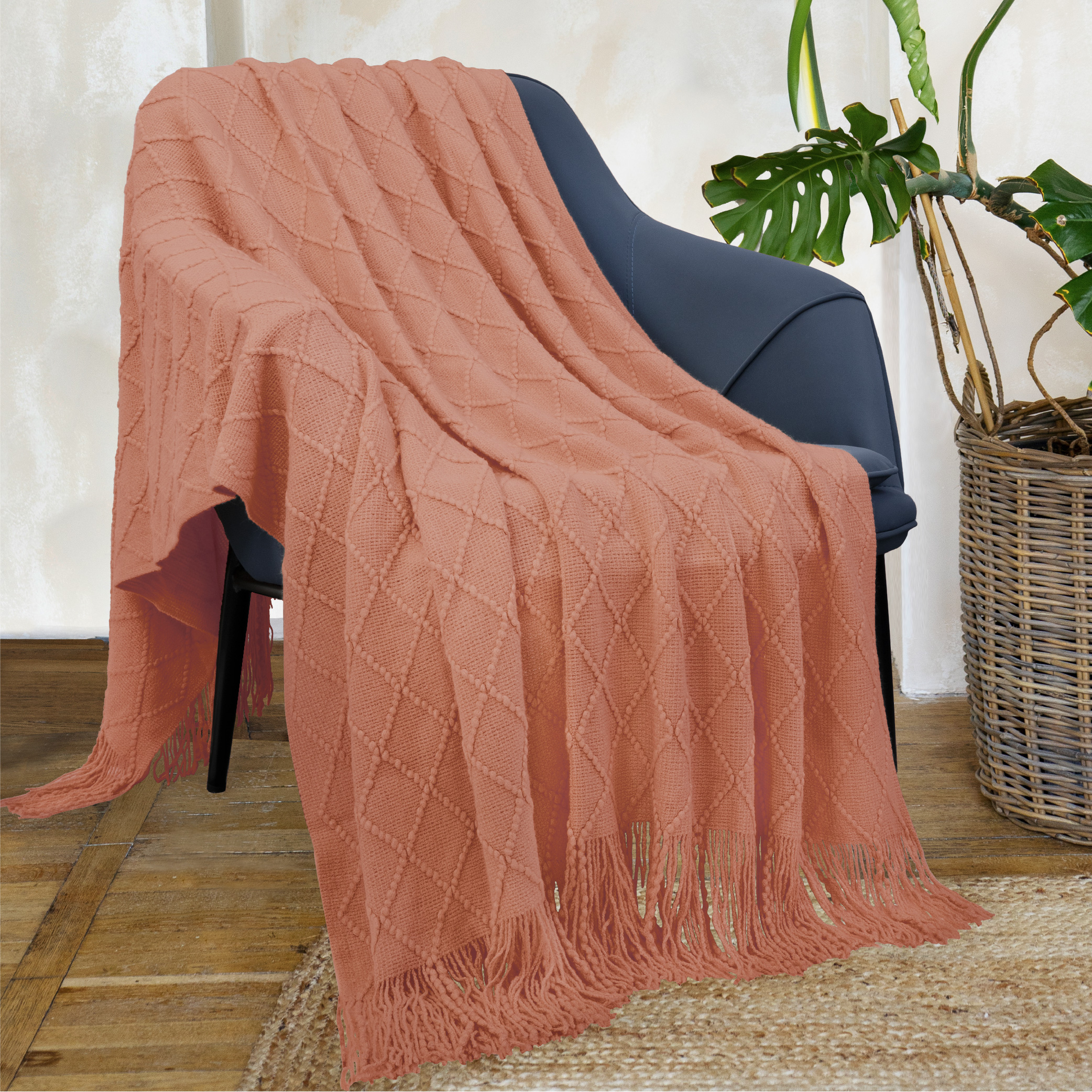 Decorative Fringe Throw Blanket for Couch Bed Sofa Soft Texture Knitted Blanket - Picture 34 of 64