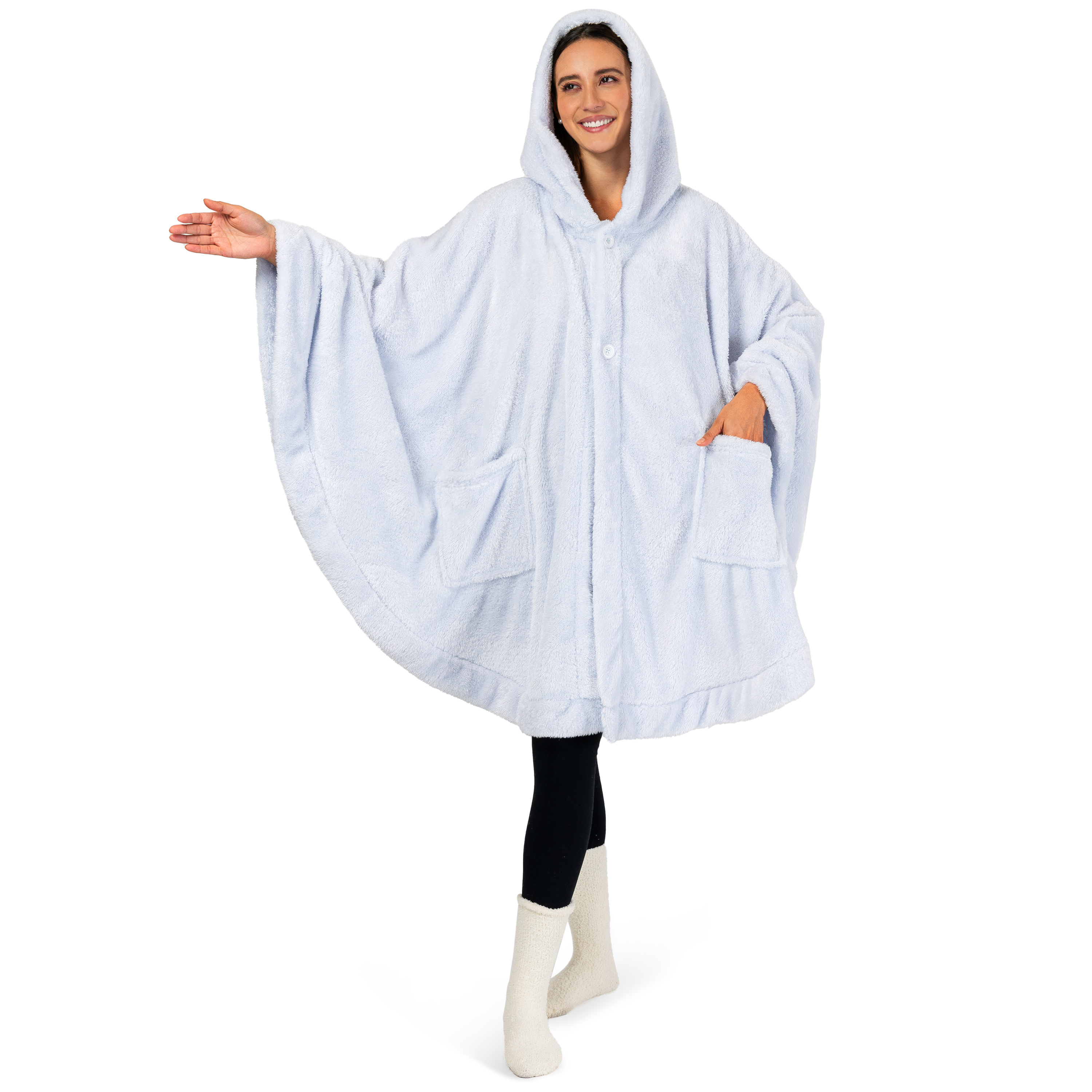 Poncho Manta con Capucha Usable Mantón Envoltura Capucha Bolsillos Suave Esponjoso Regalo - Imagen 39 de 81