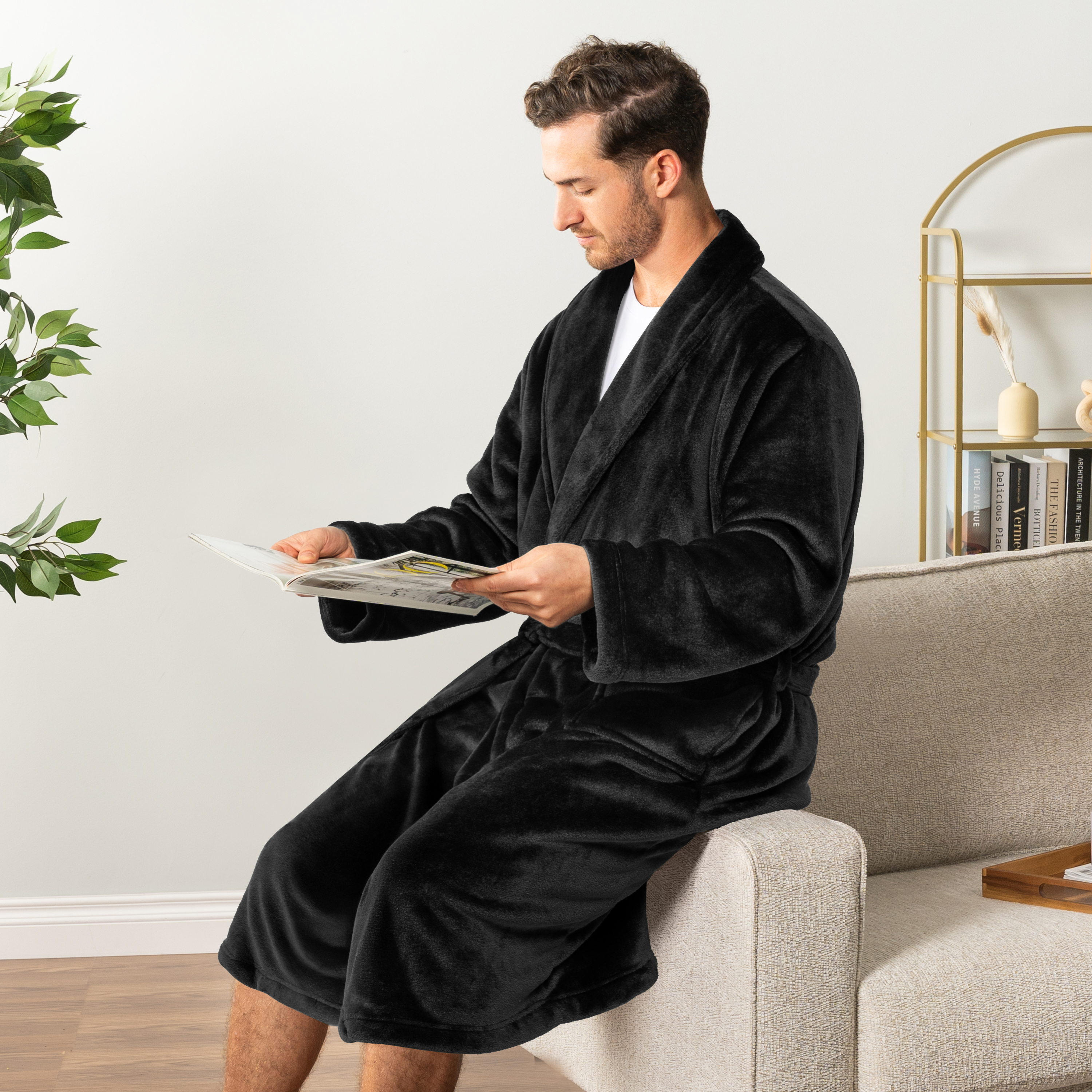 Leichter Herren Morgenmantel Mikrofaser Fleece Bademantel Lang Weich Spa Männer Bademantel - Bild 5 von 27