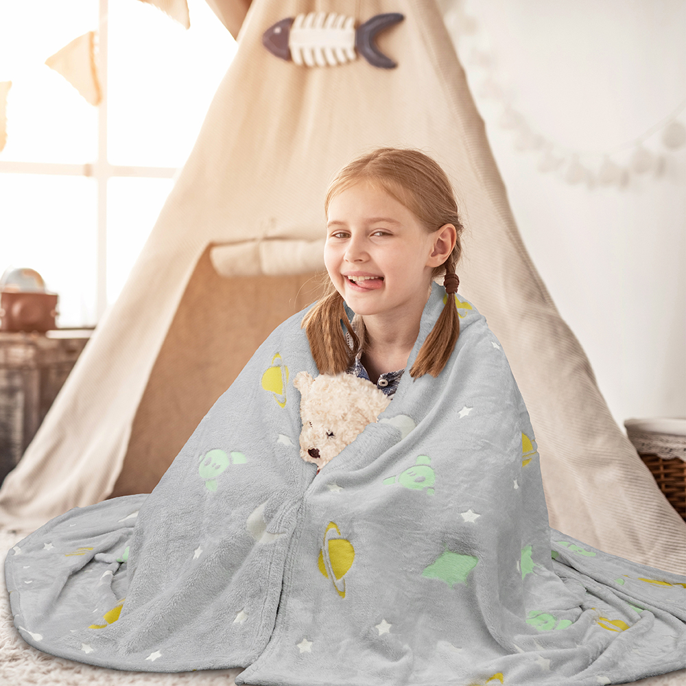 Glow in The Dark Throw Blanket for Kids Boys Girls Unicorn Dinosaur Space Stars - Picture 47 of 57