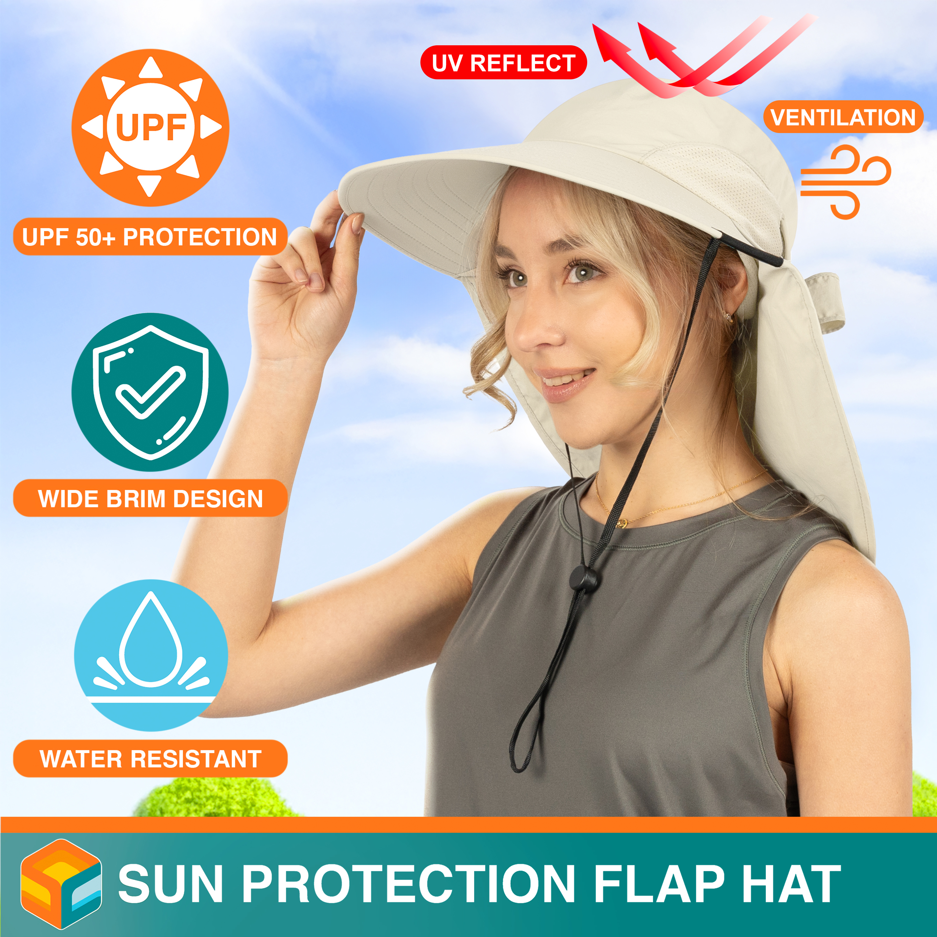 Sombrero para el Sol con Solapa para el Cuello Ala Ancha Sombrero para Senderismo 50+UPF Hombres Mujeres Pesca Safari FPS - Imagen 13 de 128
