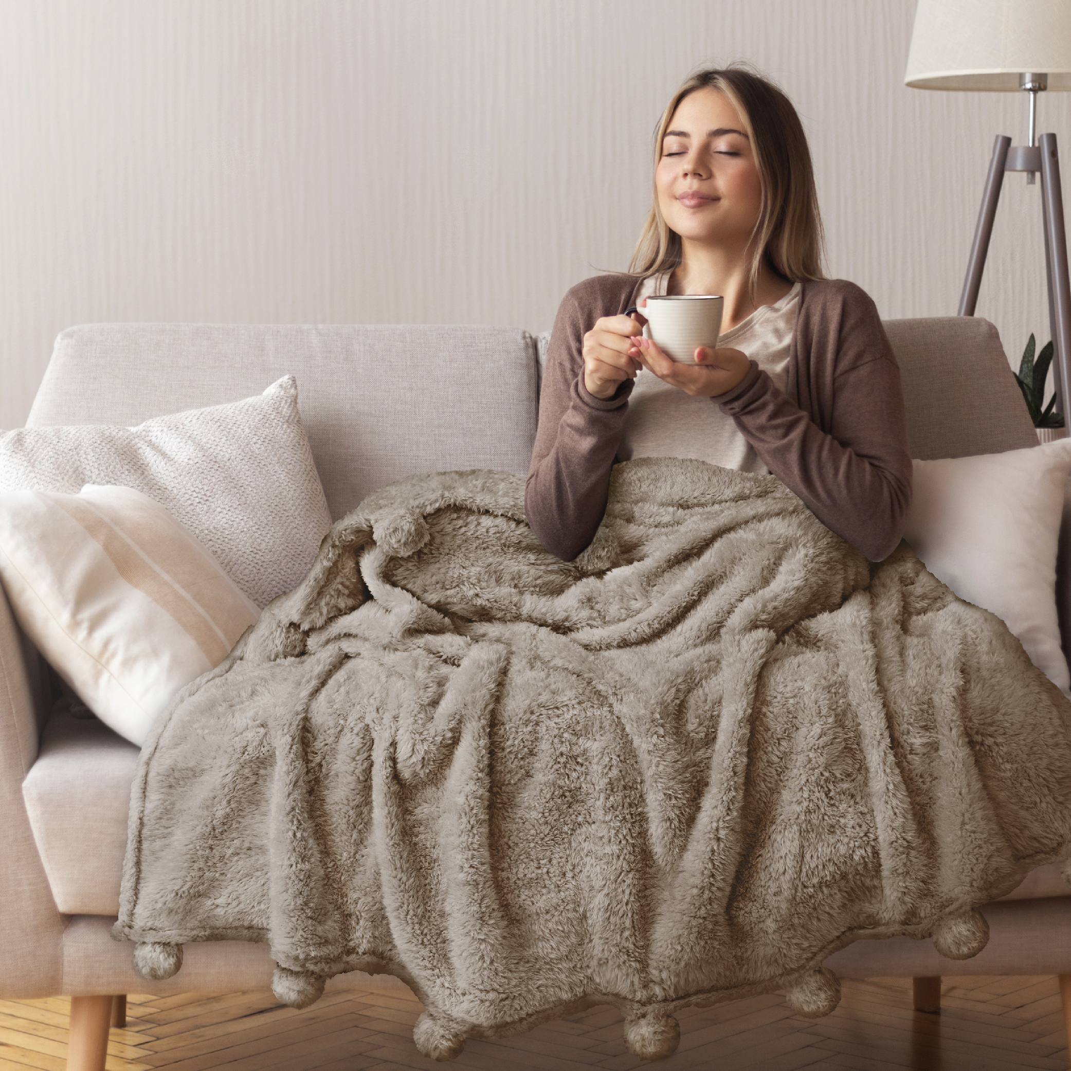 Fluffy Throw Blanket Pom Pom Tassel Soft Blanket Sofa Couch Bed Warm Cute Fuzzy - Picture 53 of 68