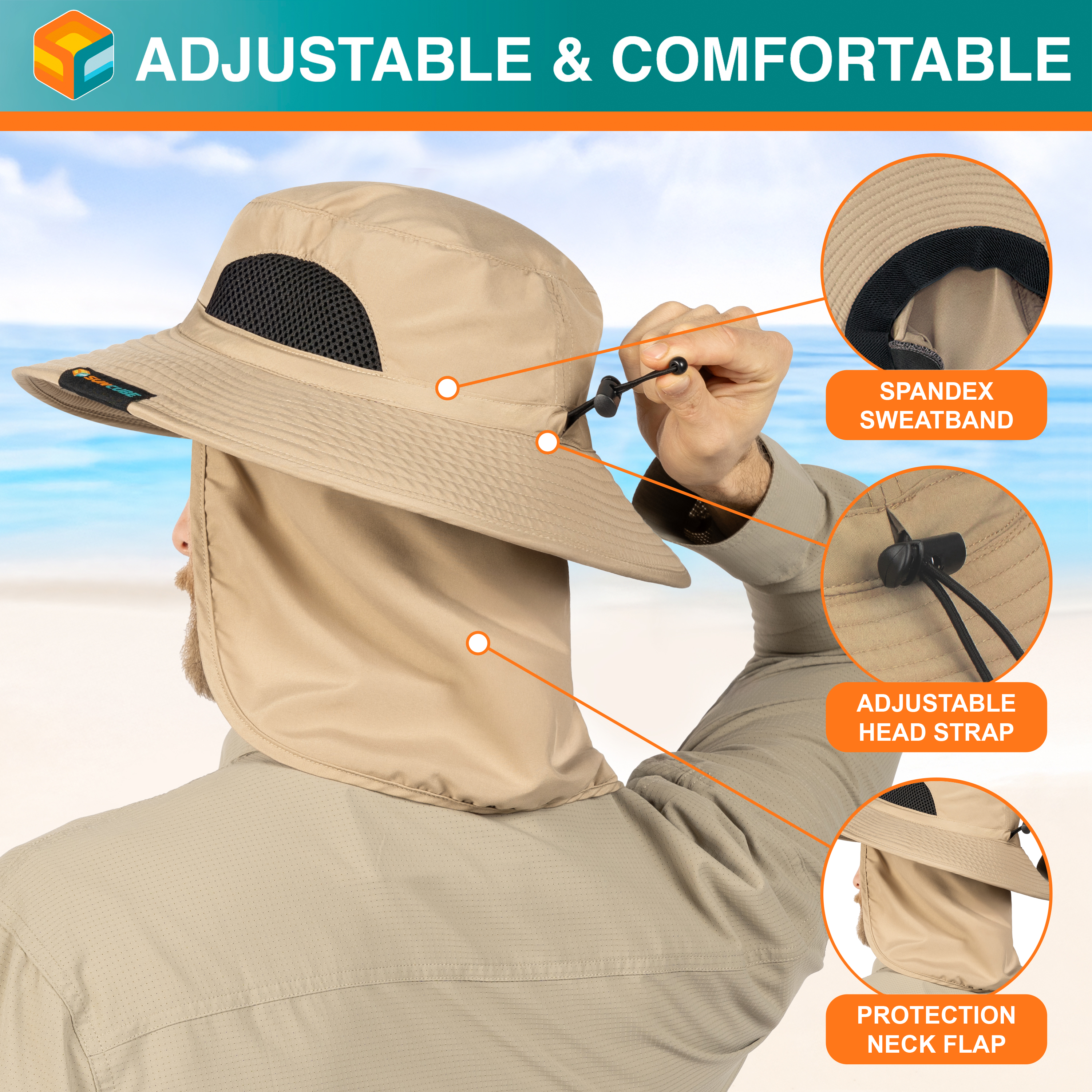 Men Women UV Protection Sun Hats Neck Face Flap Cap Wide Brim Fishing Bucket Hat - Picture 44 of 48