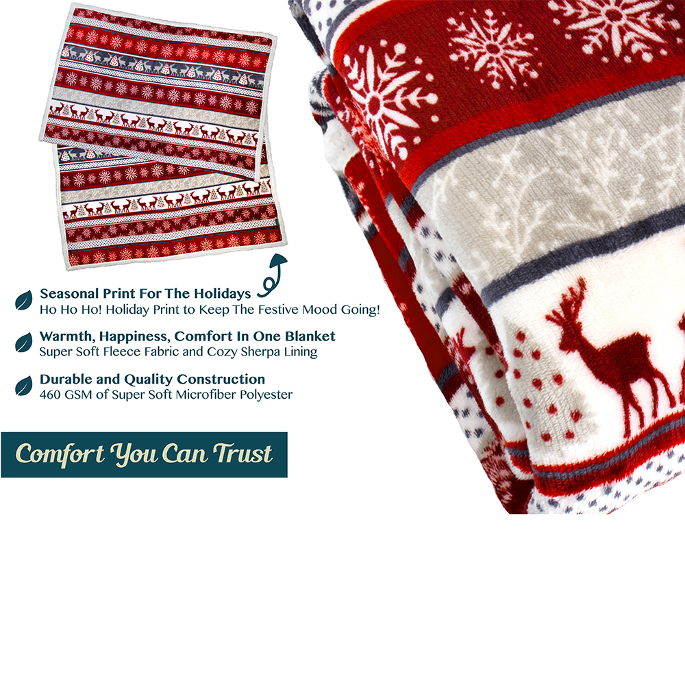 Christmas Blanket Microfiber Fleece Plaid Sherpa Holiday Throw for Couch Sofa - Picture 36 of 68