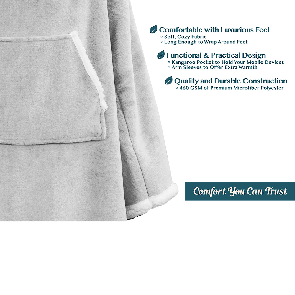 Fleece Wearable TV Blanket with Sleeves Front Pocket Robe Warn Soft Blanket Gift - Picture 90 of 168