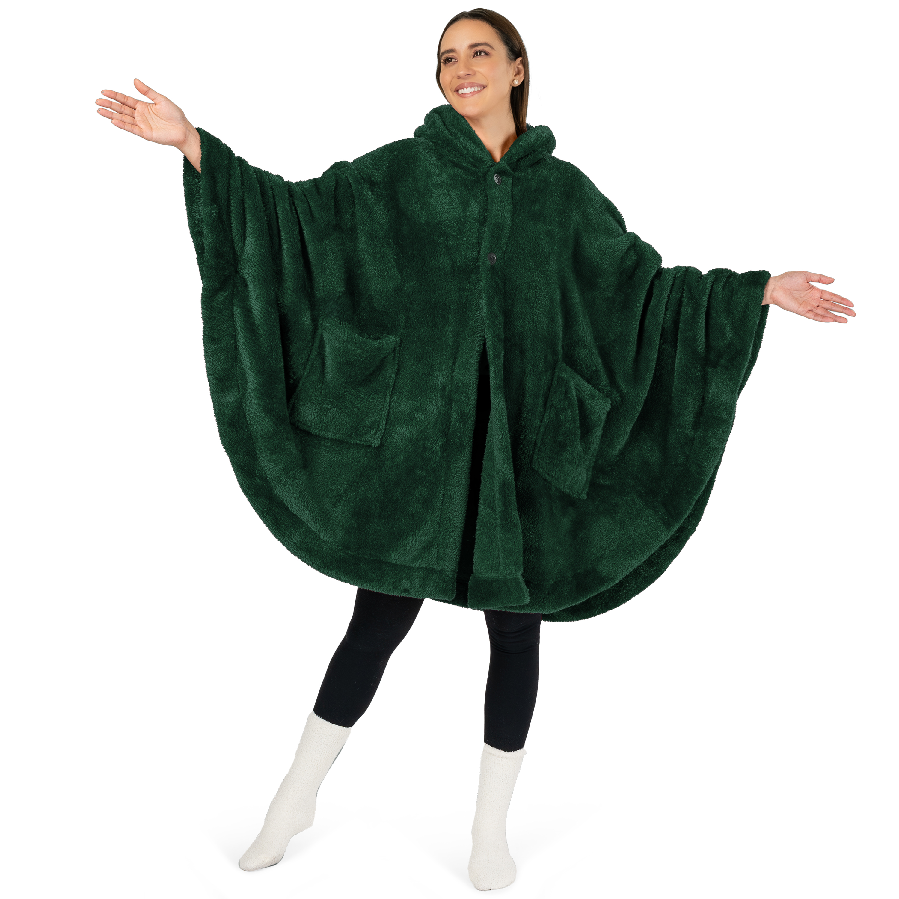 Poncho Manta con Capucha Usable Mantón Envoltura Capucha Bolsillos Suave Esponjoso Regalo - Imagen 12 de 81