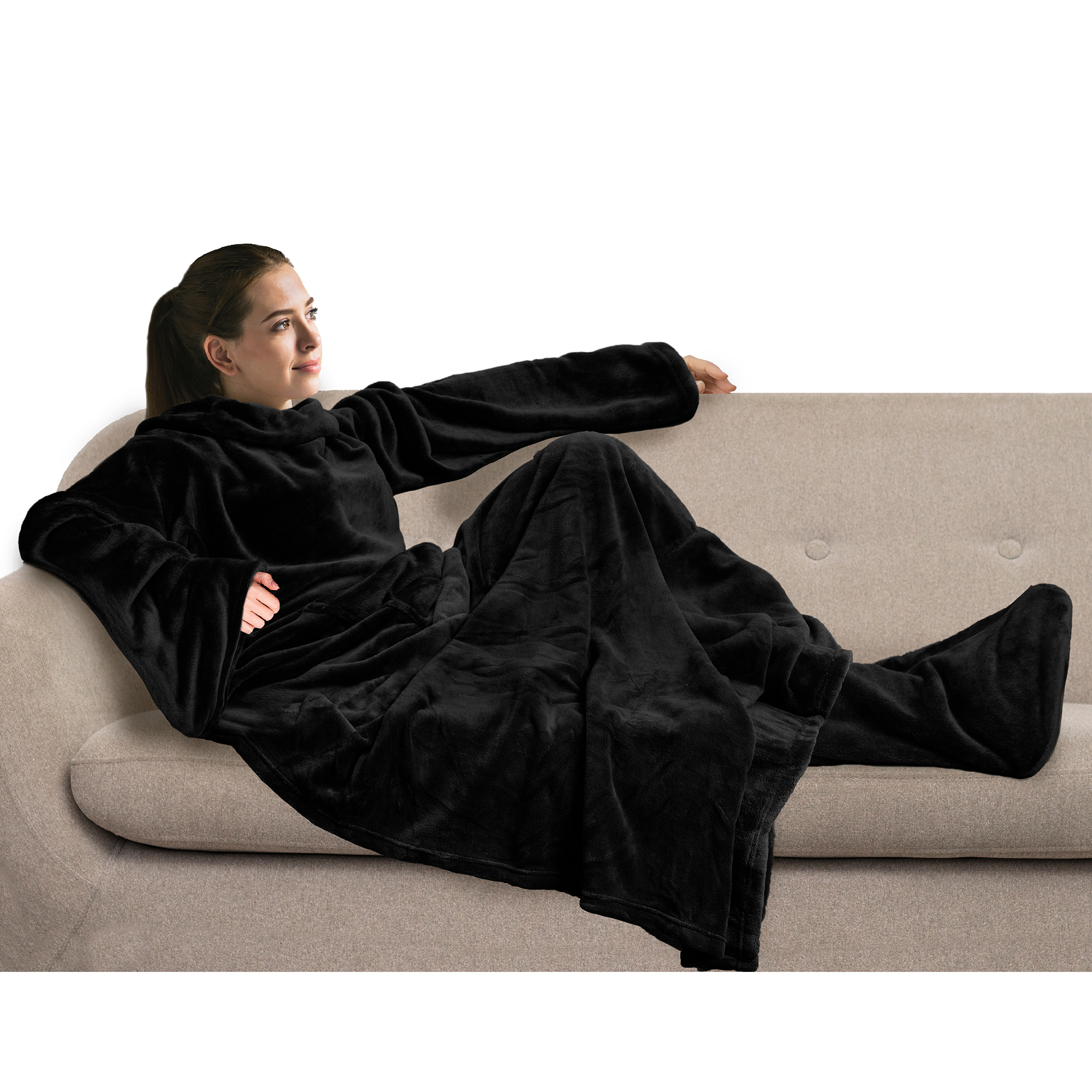 Wearable Blanket with Foot Pocket Sleeves Soft Fleece Wrap for Sofa Couch TV eBay